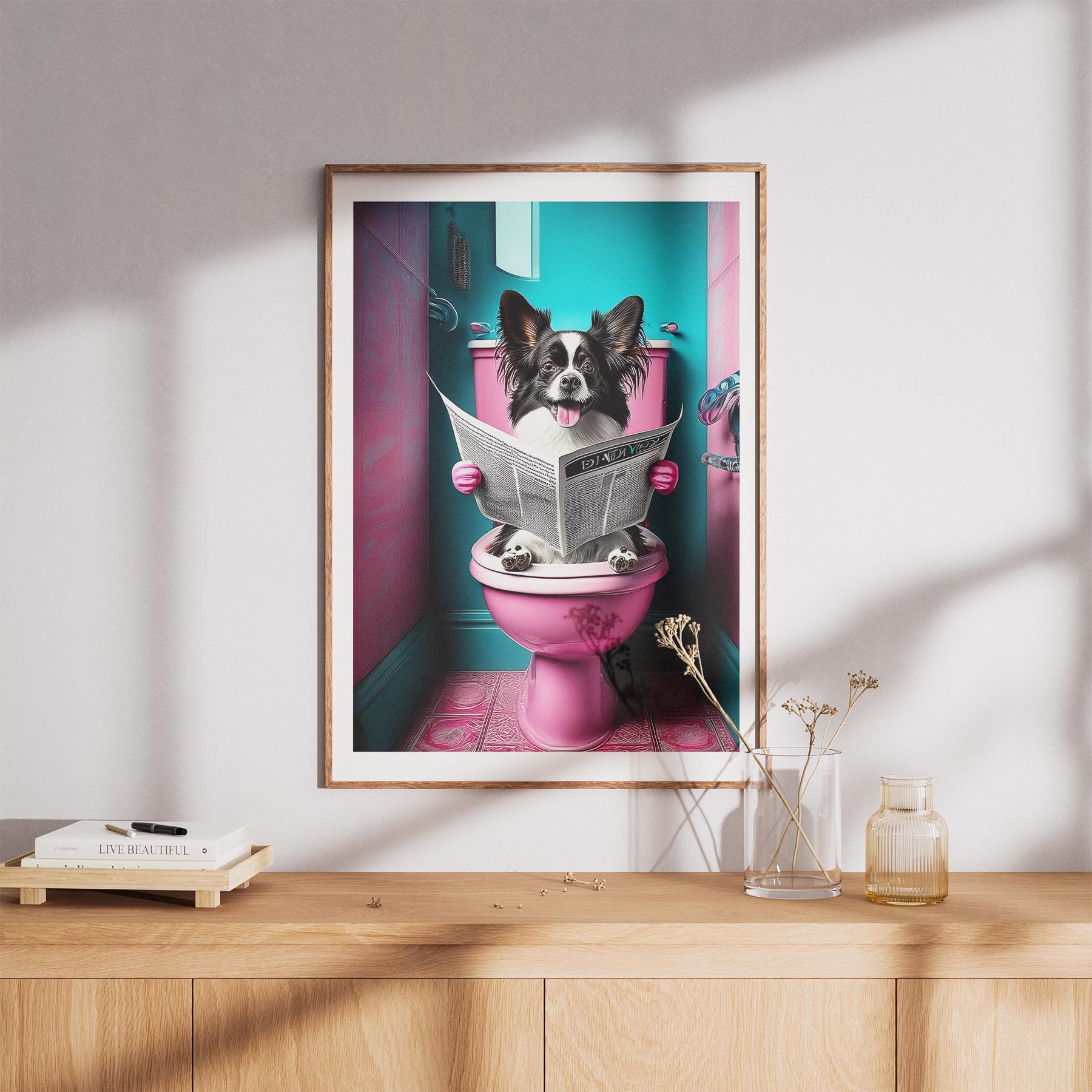 Papillon Toilet Dogs PInk and Turquise image 8