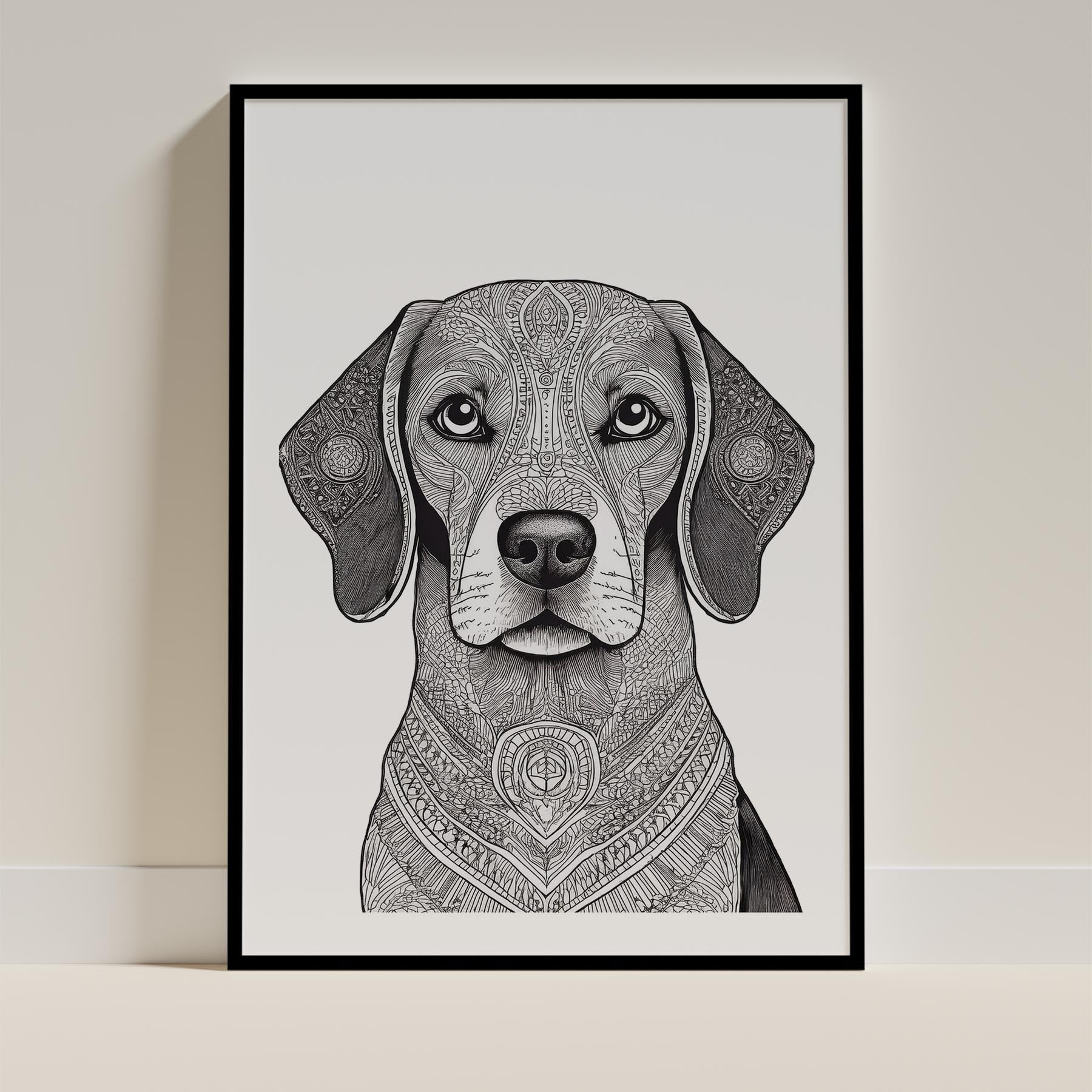 Beagle Mandala Black and White Dog Series image 0