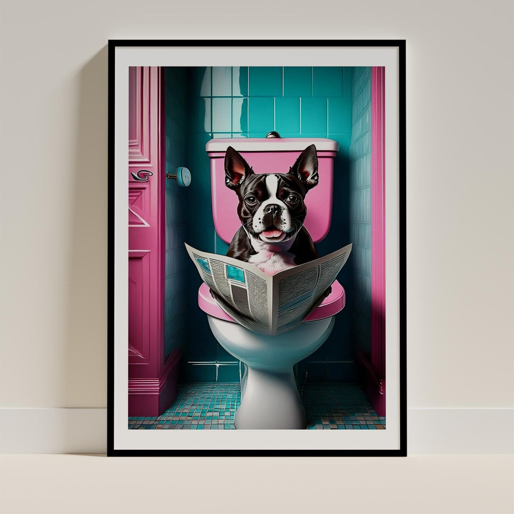 Boston Terrier Toilet Dogs PInk and Turquise image 0