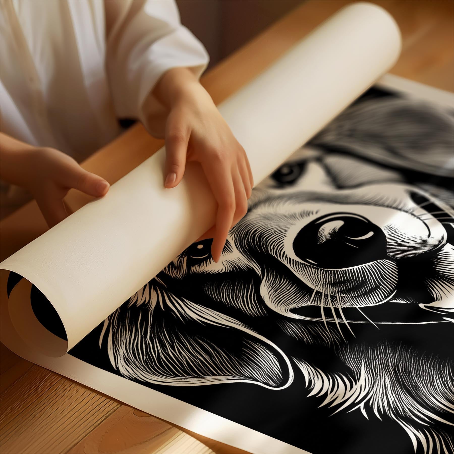 Golden Retriever Line Dog Series in Black and White image 1