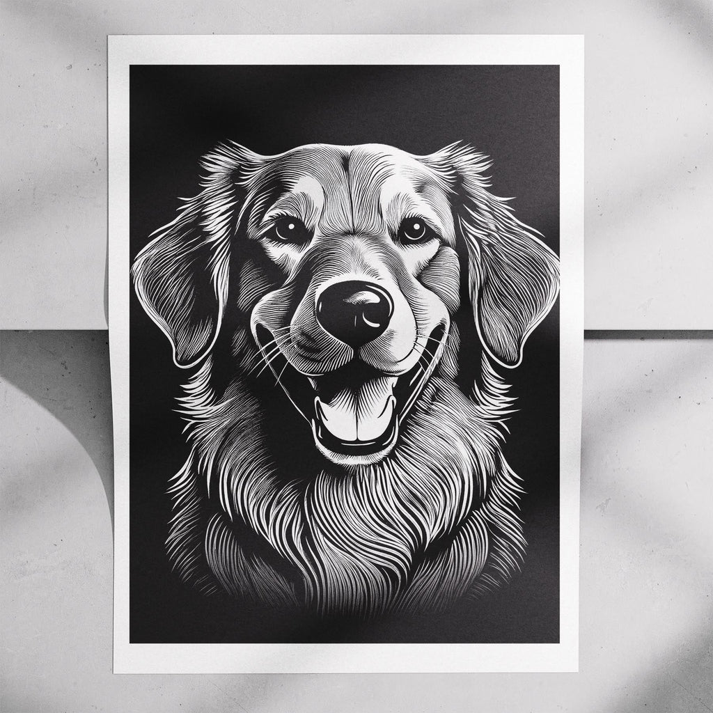 Golden Retriever Line Dog Series in Black and White image 7