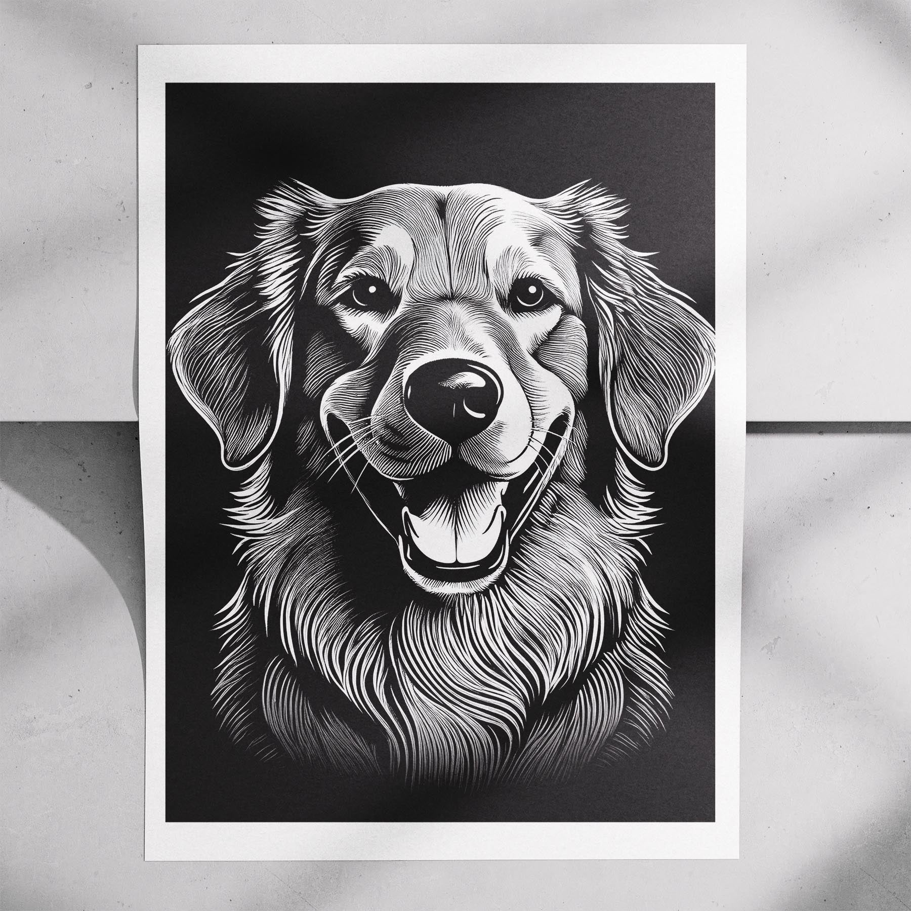 Golden Retriever Line Dog Series in Black and White image 7