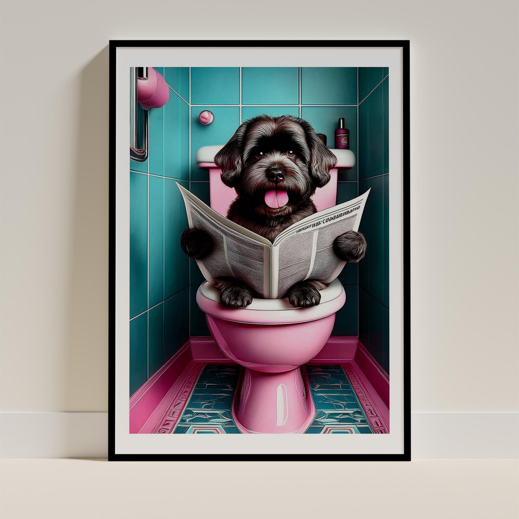 Coton de Tulear Toilet Dogs PInk and Turquise image 0