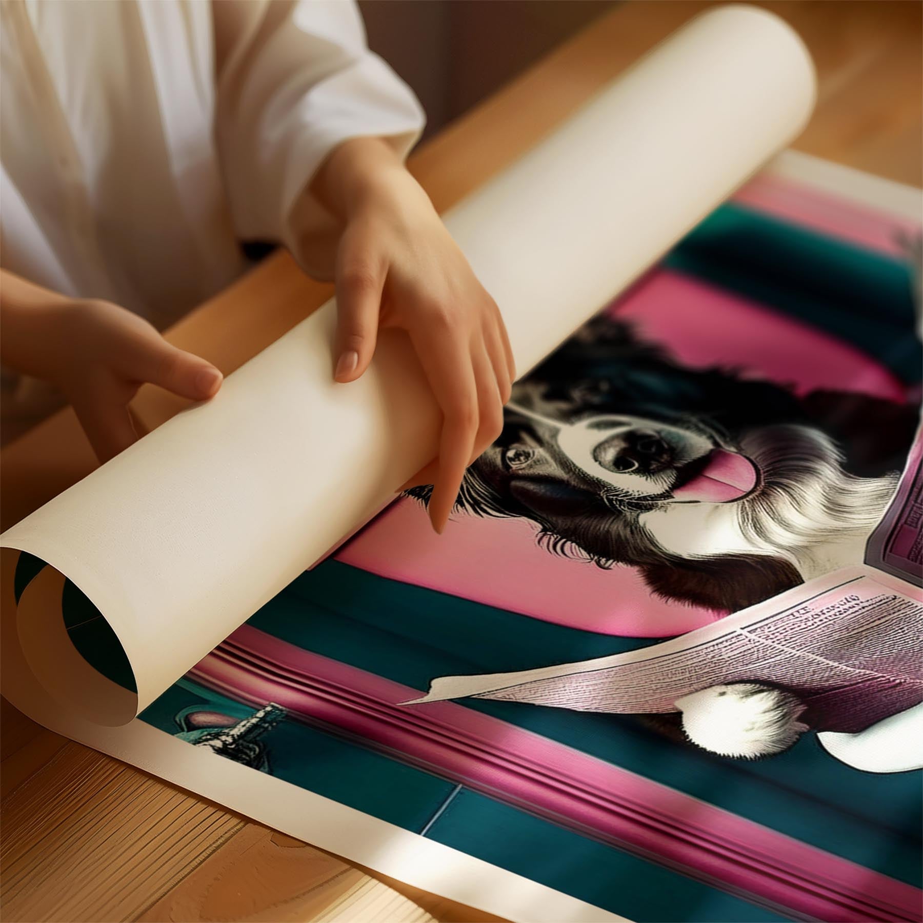 Border Collie Toilet Dogs PInk and Turquise image 1