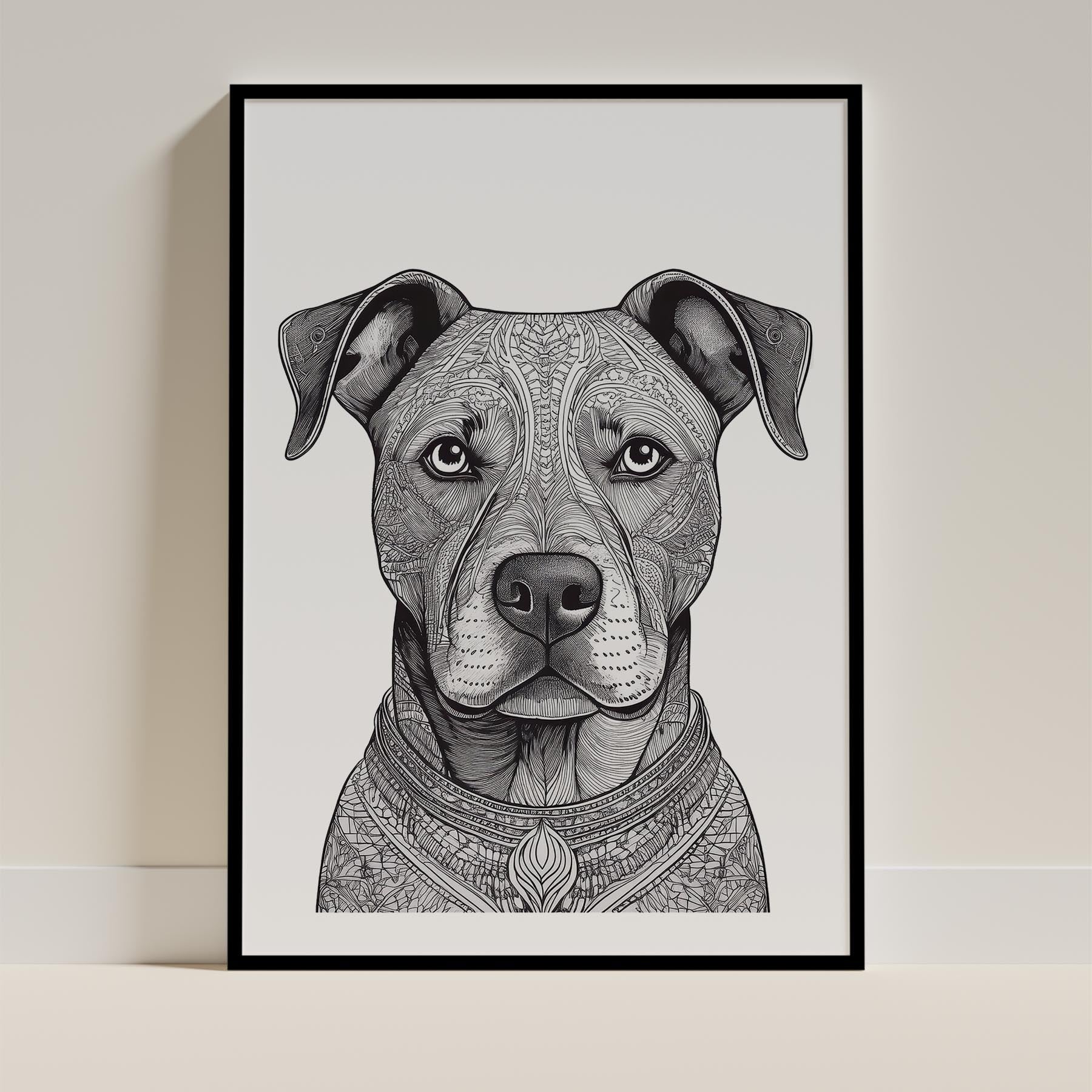 American Pitbull Terrier Mandala Black and White Dog Series image 0