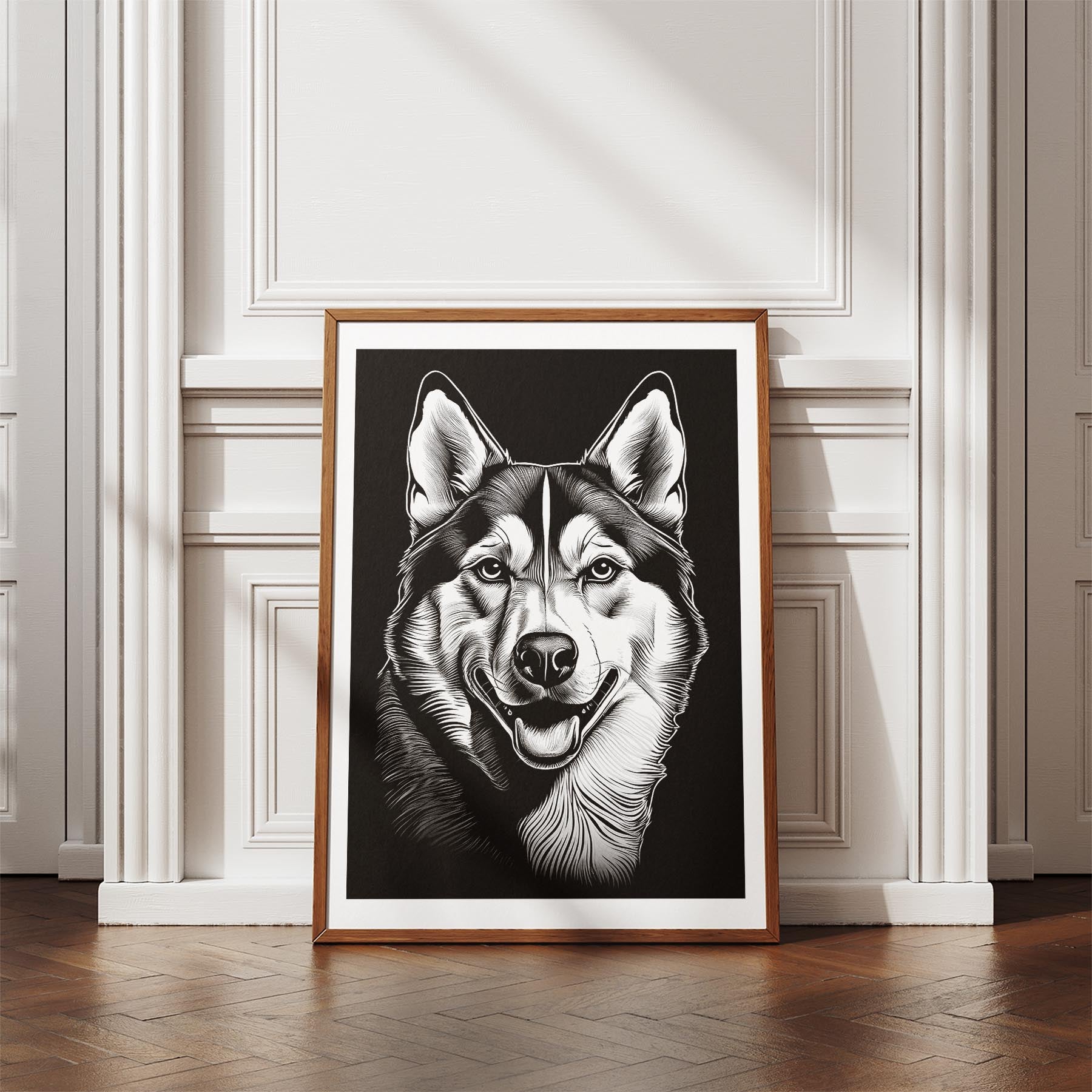 Siberian Husky Line Dog Series in Black and White image 4