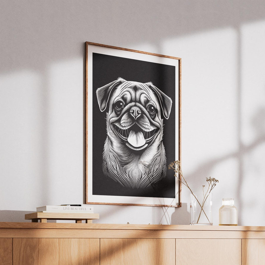 Pug Line Dog Series in Black and White image 5