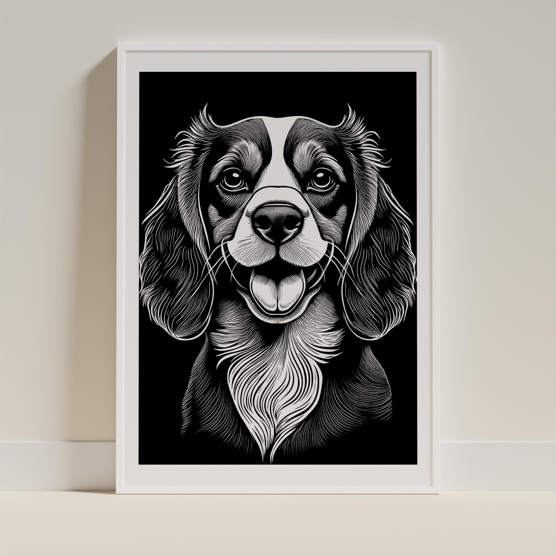 Cavalier Spaniel Line Dog Series in Black and White image 9