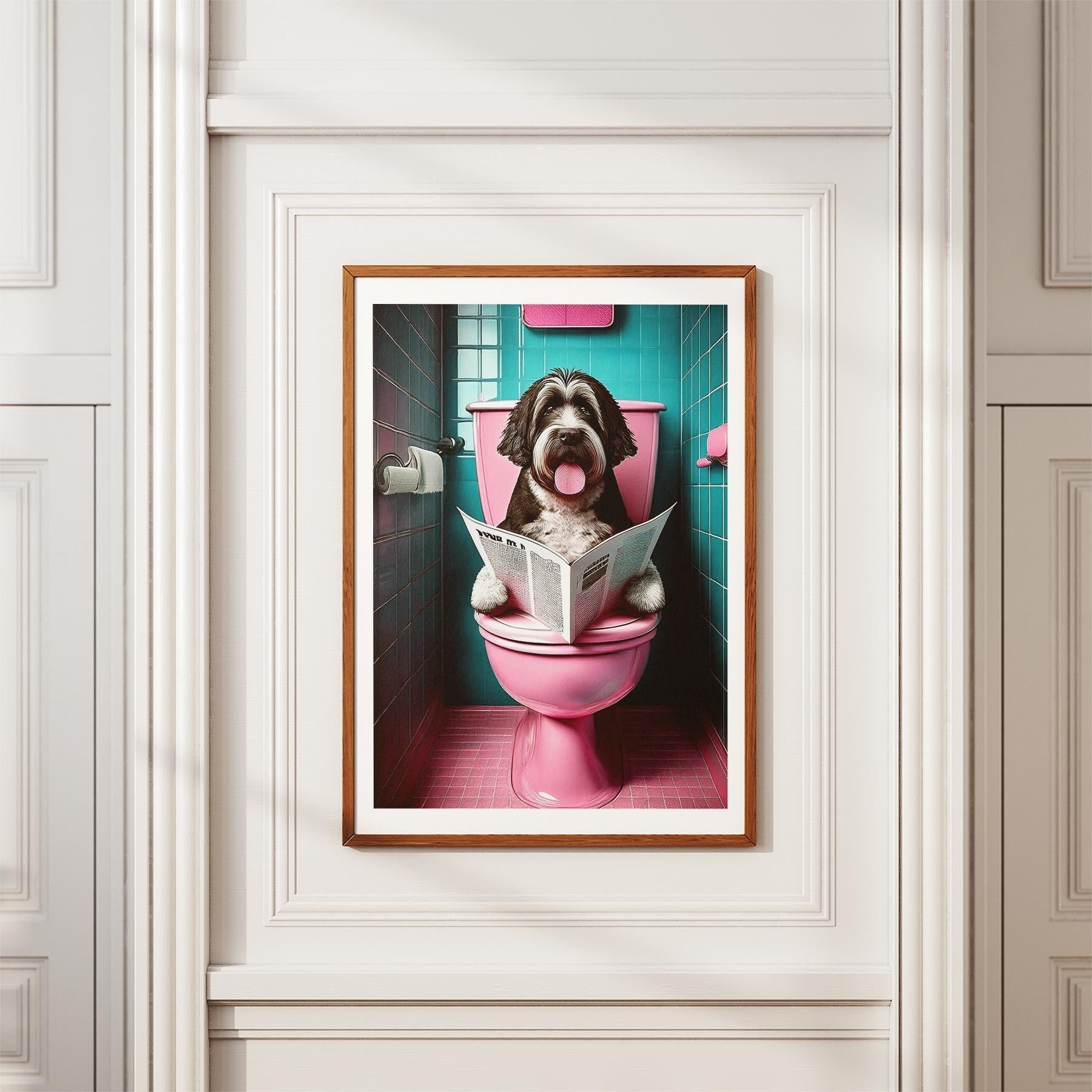 Old English Sheepdog Toilet Dogs PInk and Turquise image 3