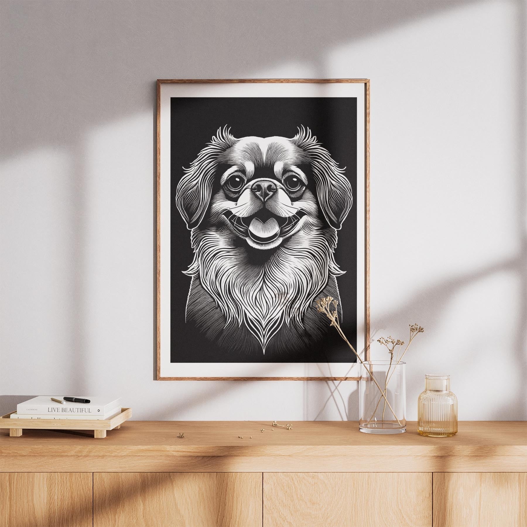 Pekingese Line Dog Series in Black and White image 8