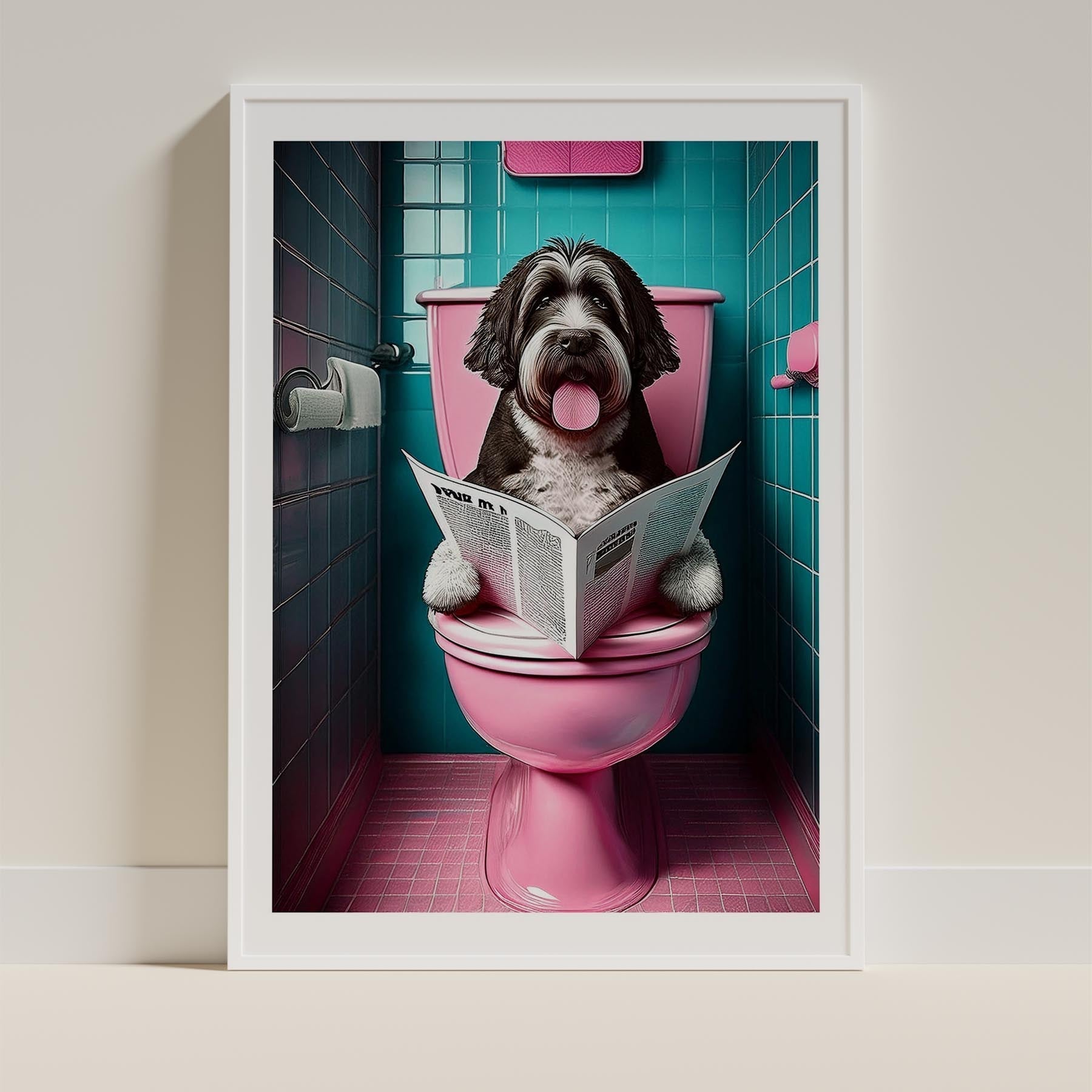 Old English Sheepdog Toilet Dogs PInk and Turquise image 9