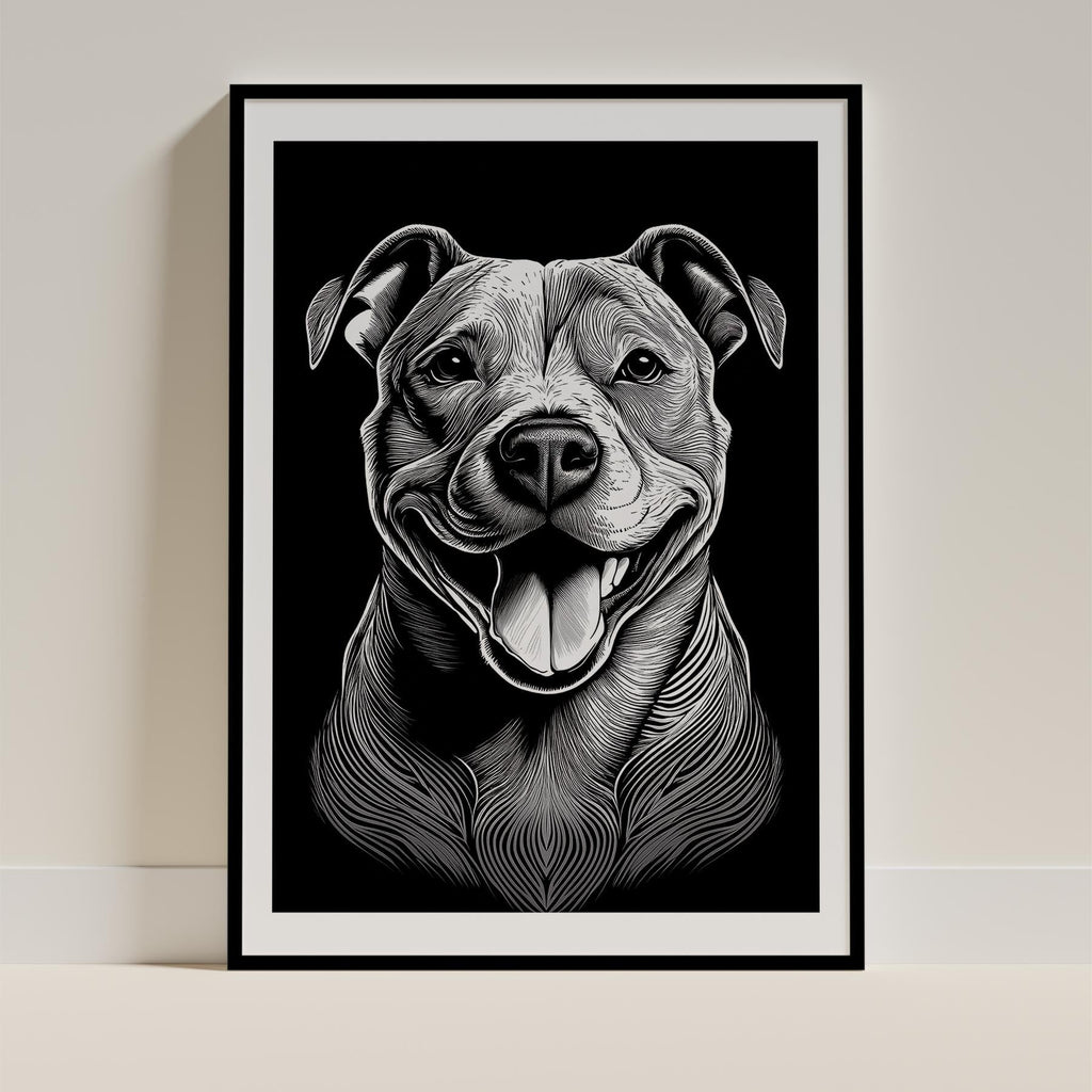 Staffordshire Bull Terrier Line Dog Series in Black and White image 0