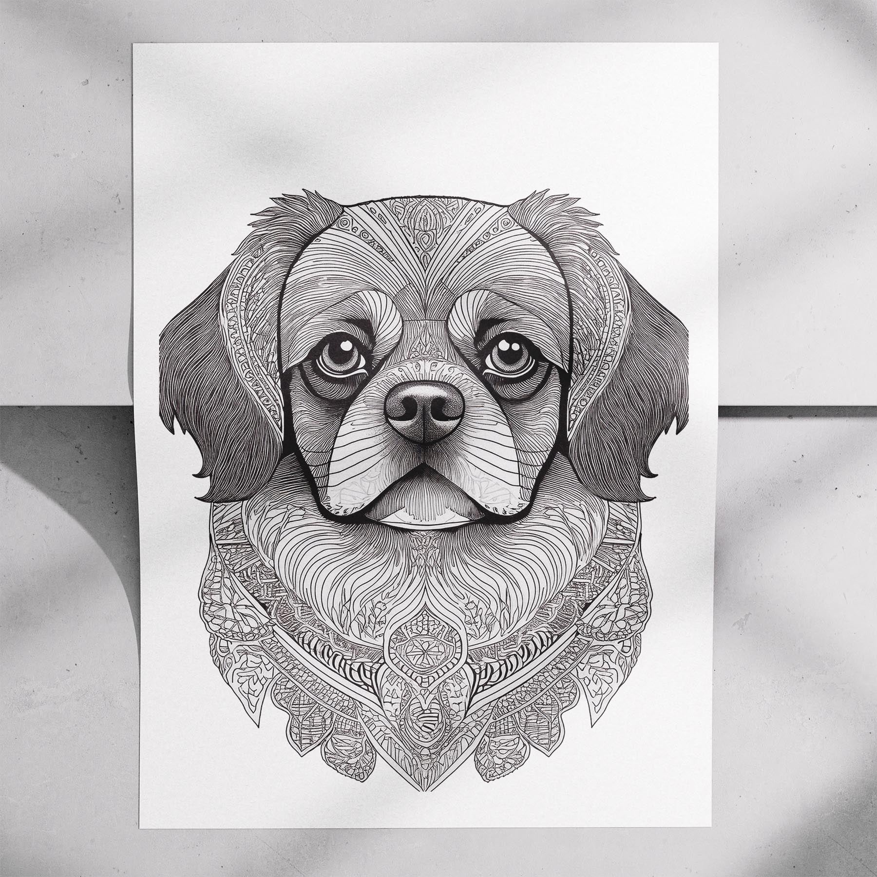 Pekingese Mandala Black and White Dog Series image 7