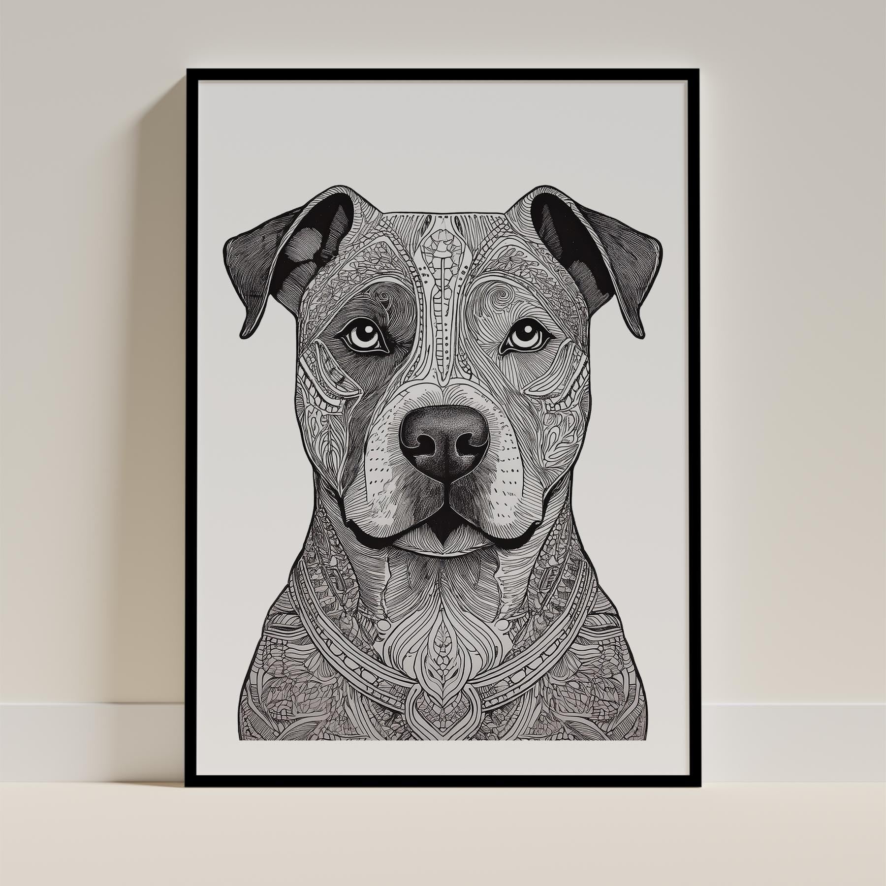 Staffordshire Bull Terrier Mandala Black and White Dog Series image 0