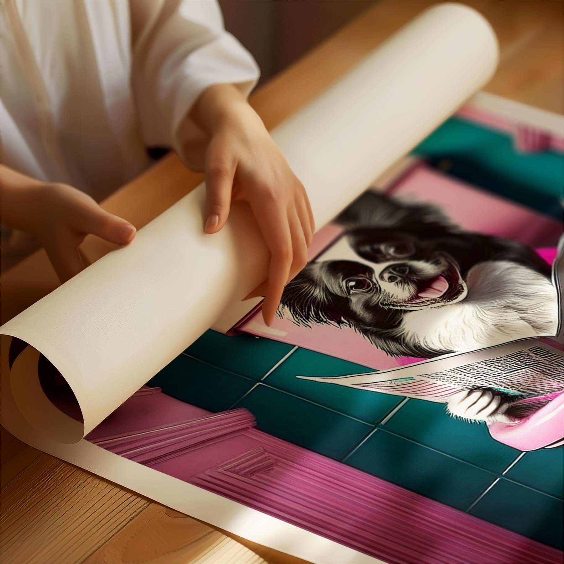 Japanese Chin Toilet Dogs PInk and Turquise image 1