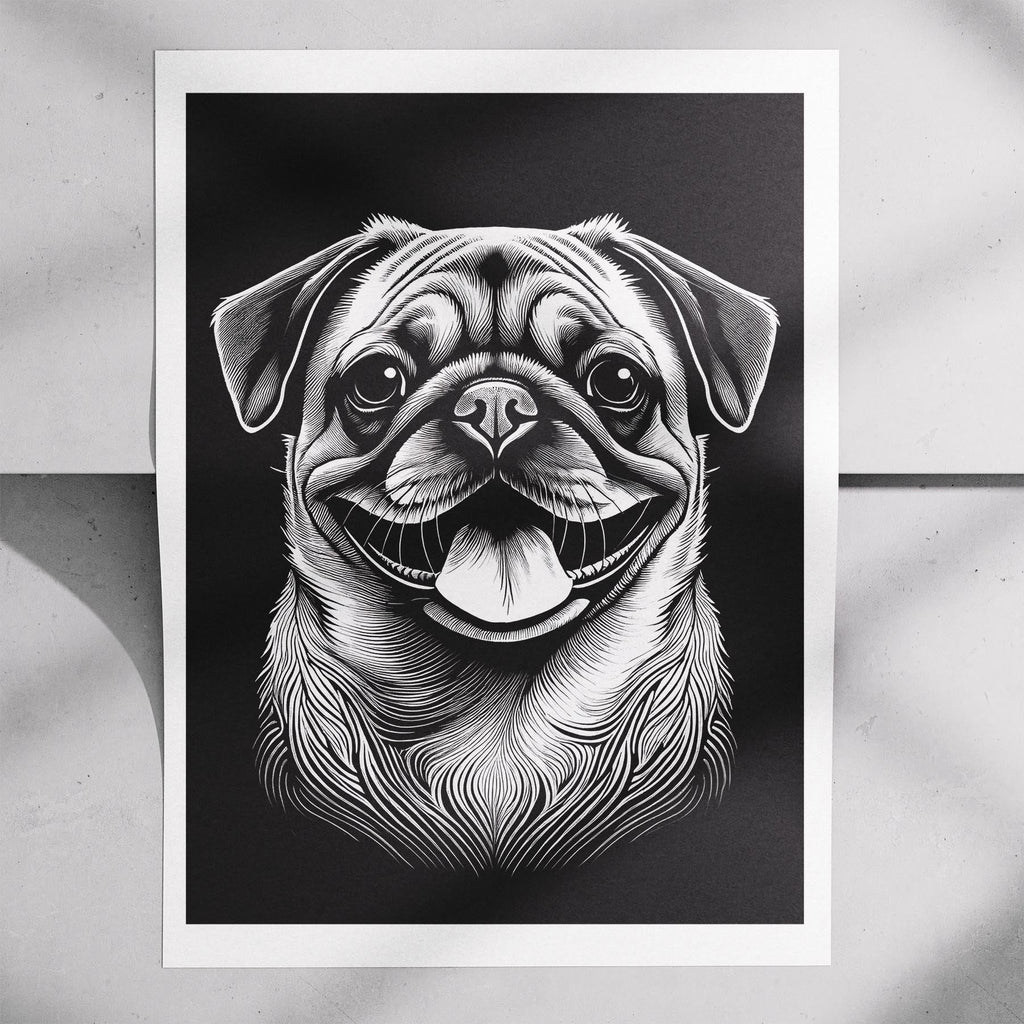 Pug Line Dog Series in Black and White image 7