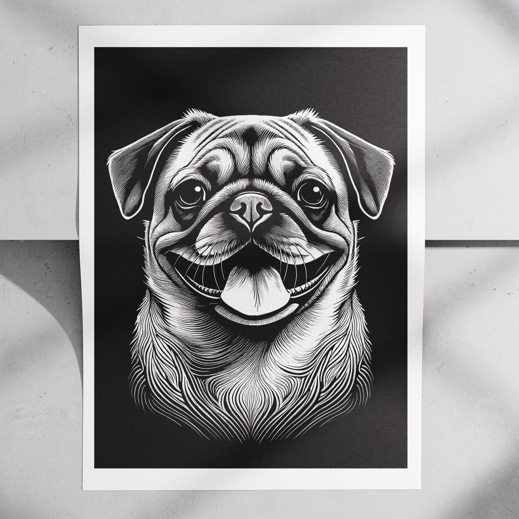 Pug Line Dog Series in Black and White image 7
