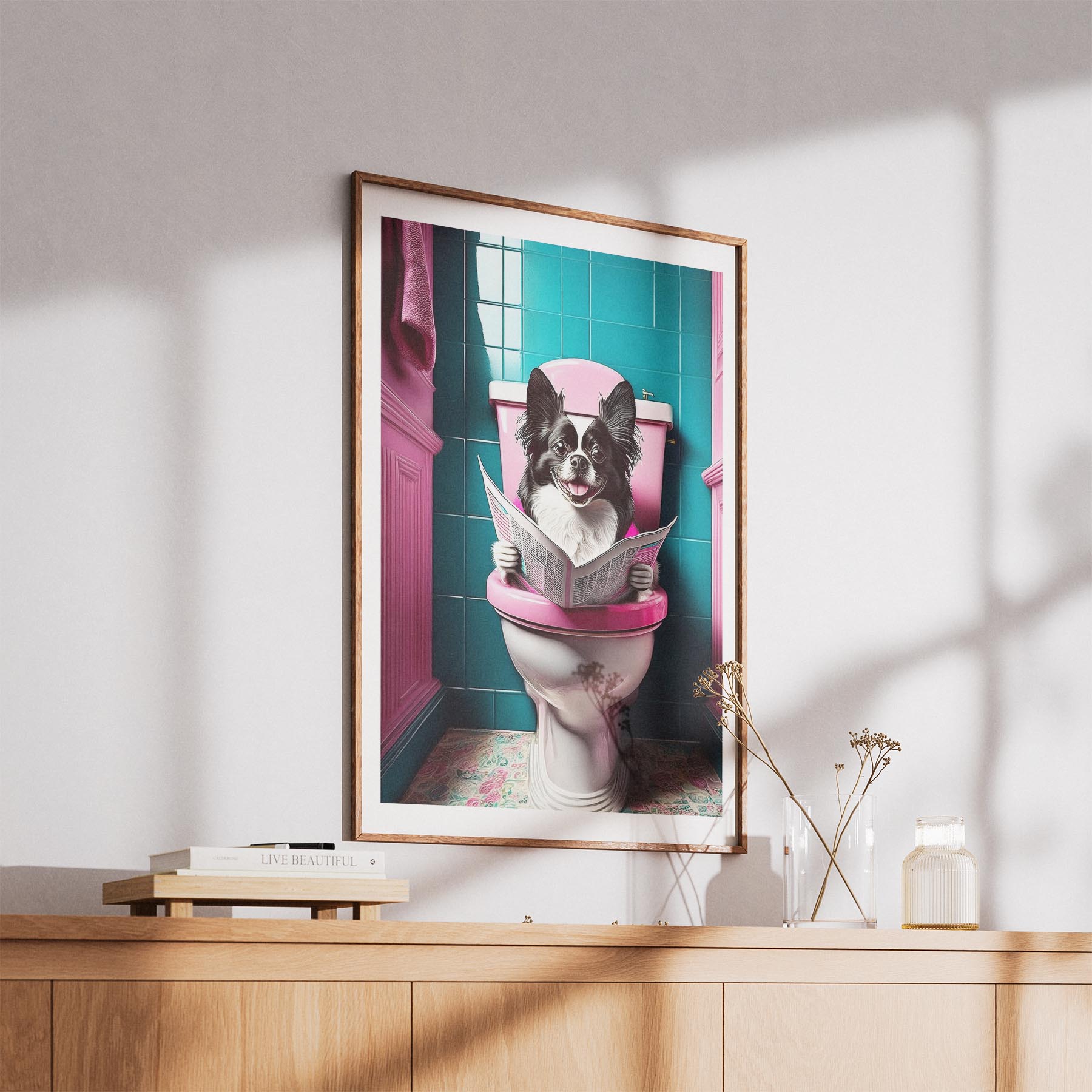 Japanese Chin Toilet Dogs PInk and Turquise image 5