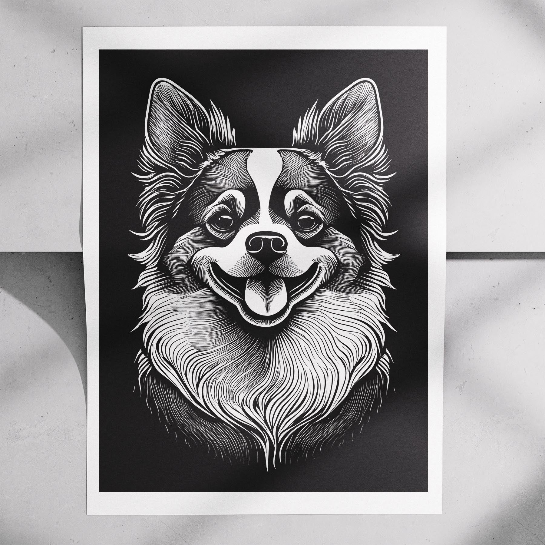 Japanese Chin Line Dog Series in Black and White image 7
