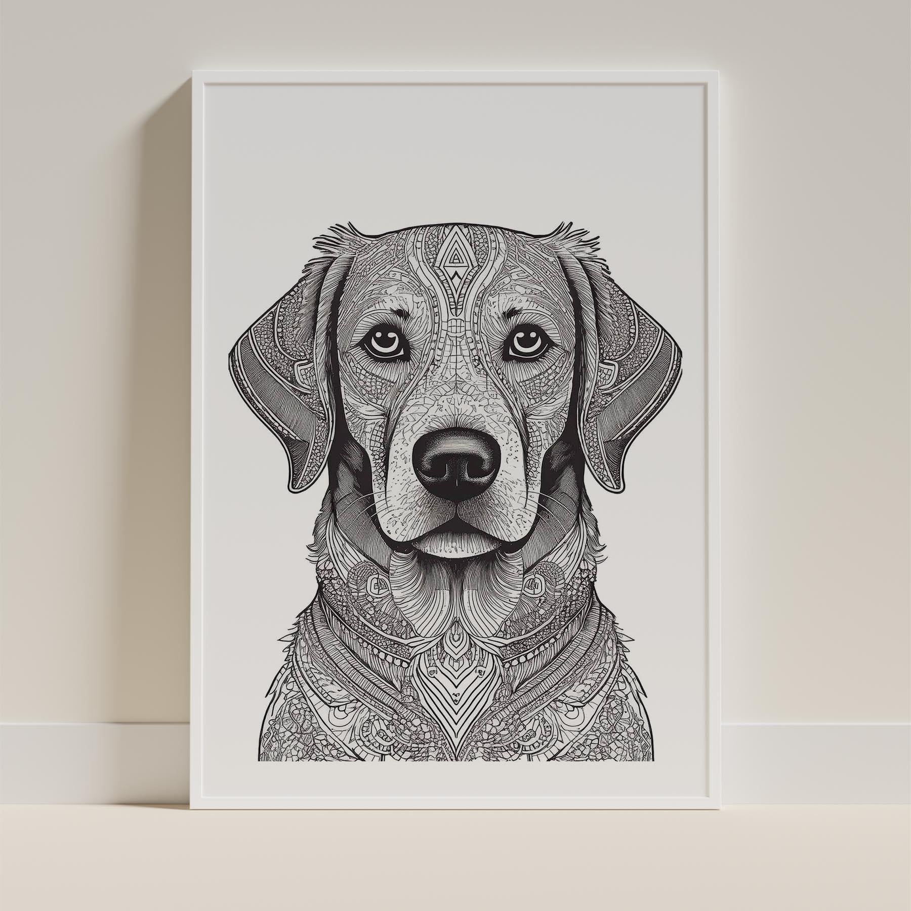 Golden Retriever Mandala Black and White Dog Series image 9