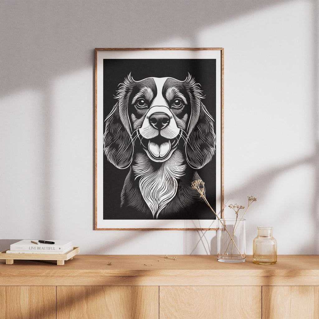 Cavalier Spaniel Line Dog Series in Black and White image 8