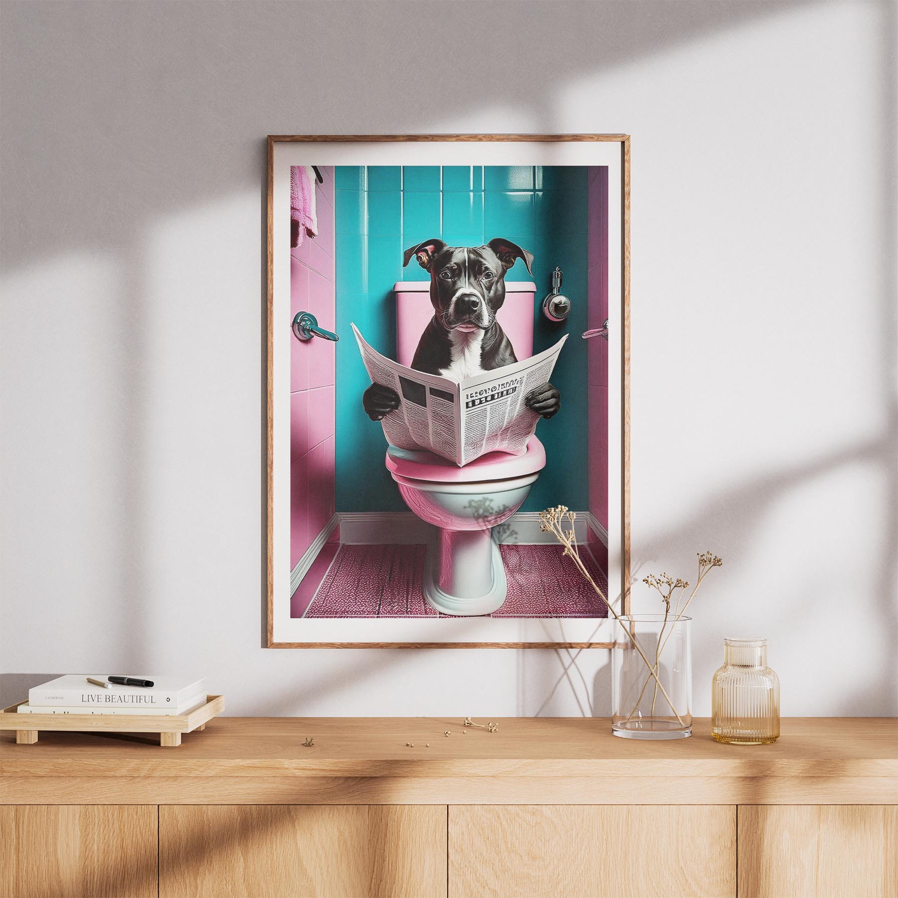 Staffordshire Bull Terrier Toilet Dogs PInk and Turquise image 8