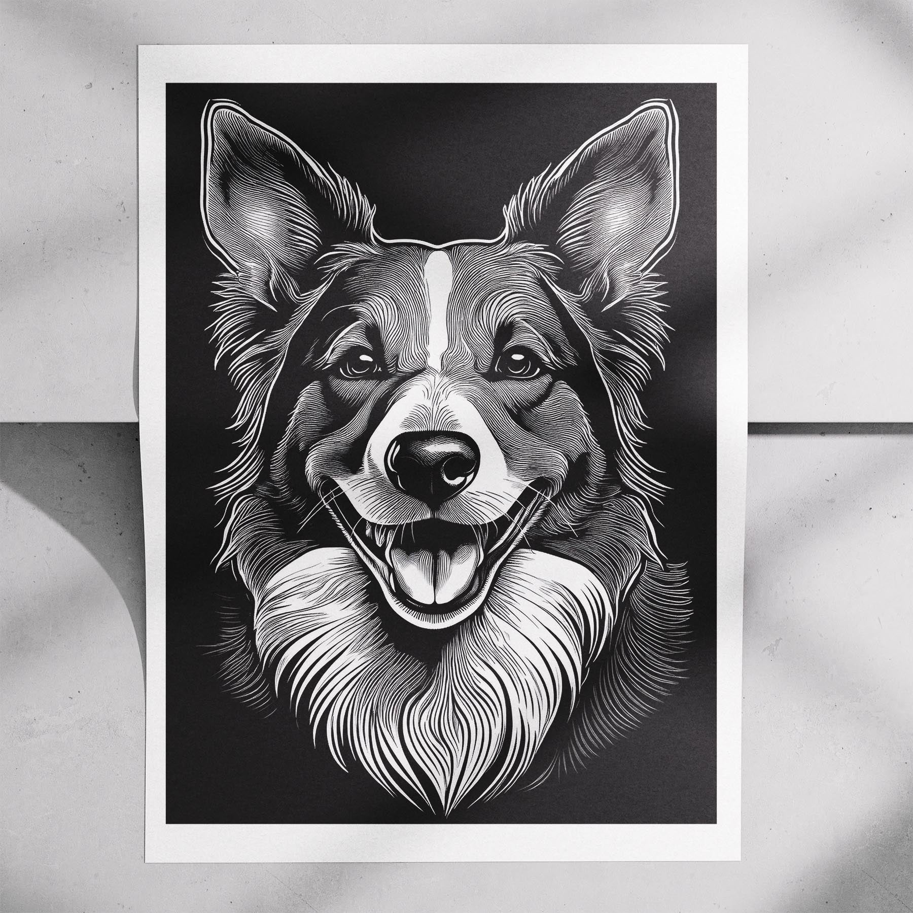 Border Collie Line Dog Series in Black and White image 7