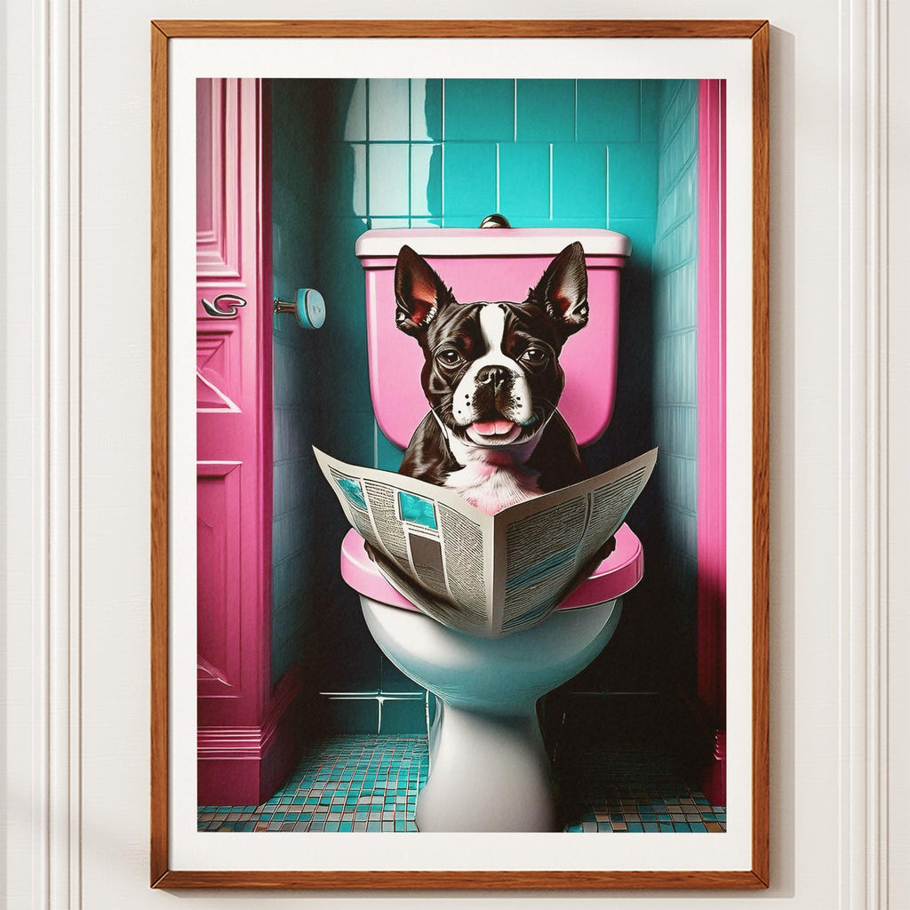 Boston Terrier Toilet Dogs PInk and Turquise image 10