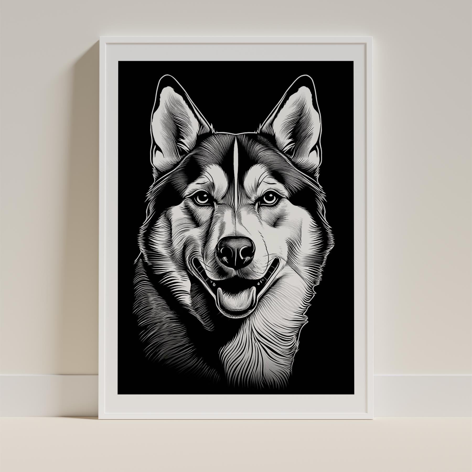 Siberian Husky Line Dog Series in Black and White image 9