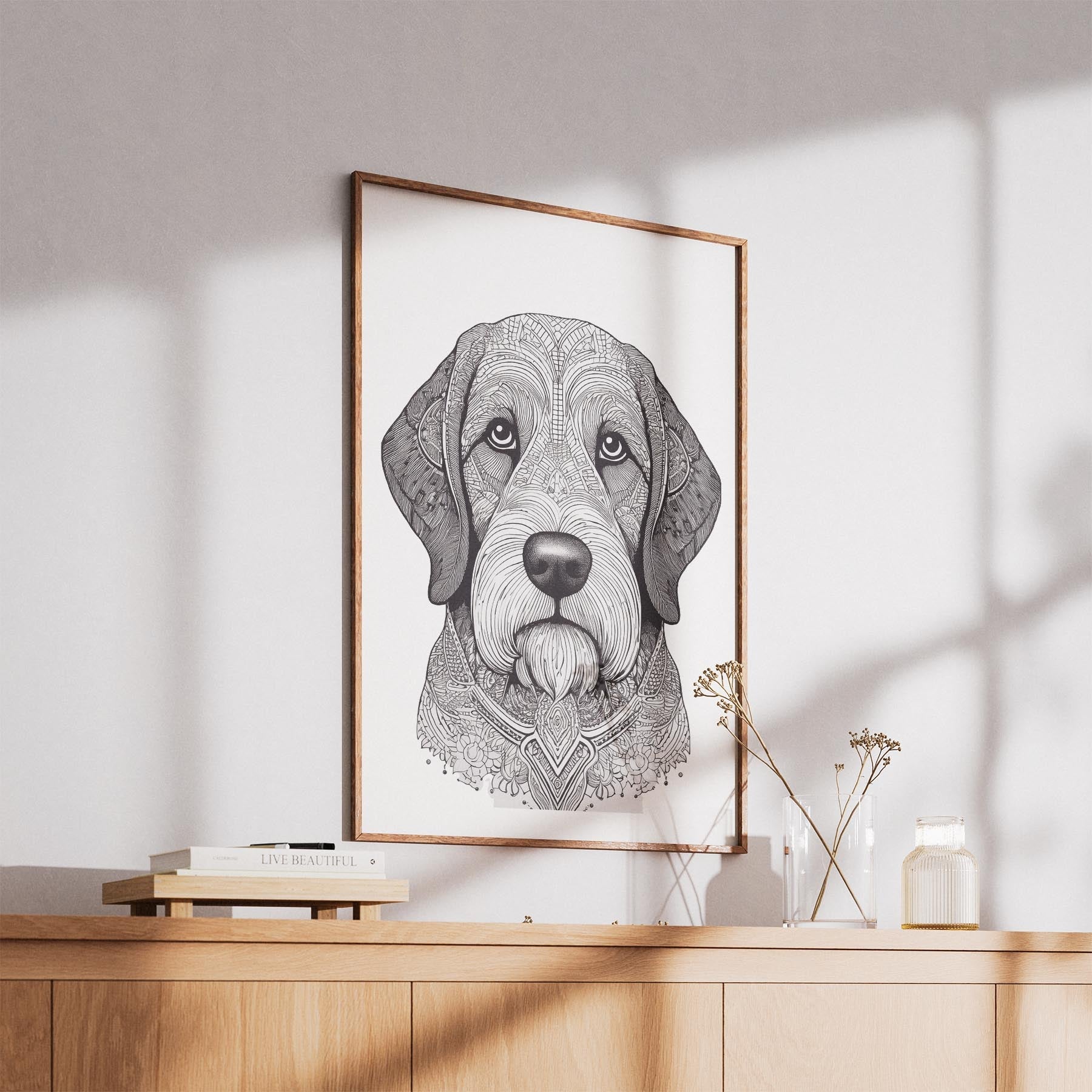 Old English Sheepdog Mandala Black and White Dog Series image 5