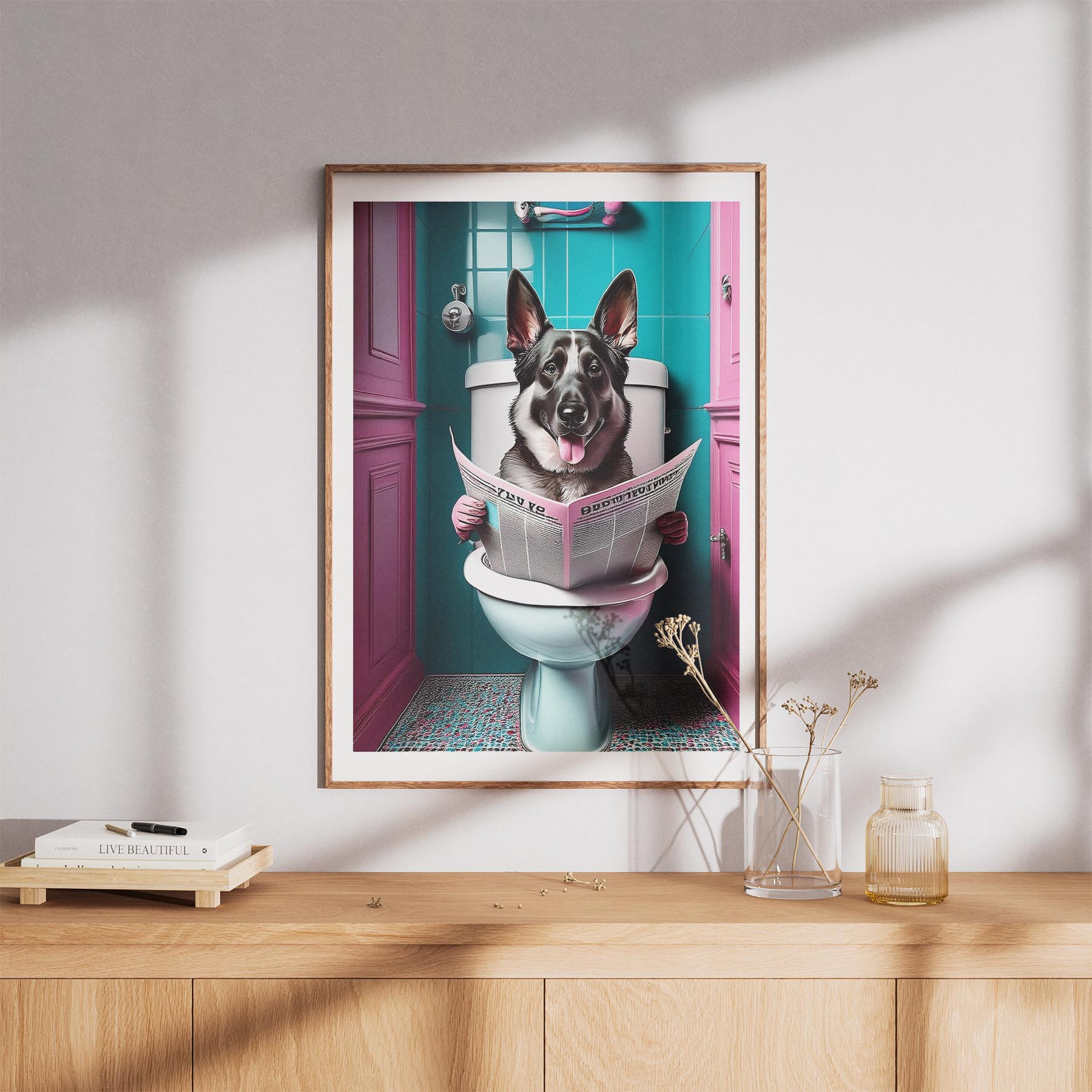 German Shepherd Toilet Dogs PInk and Turquise image 8