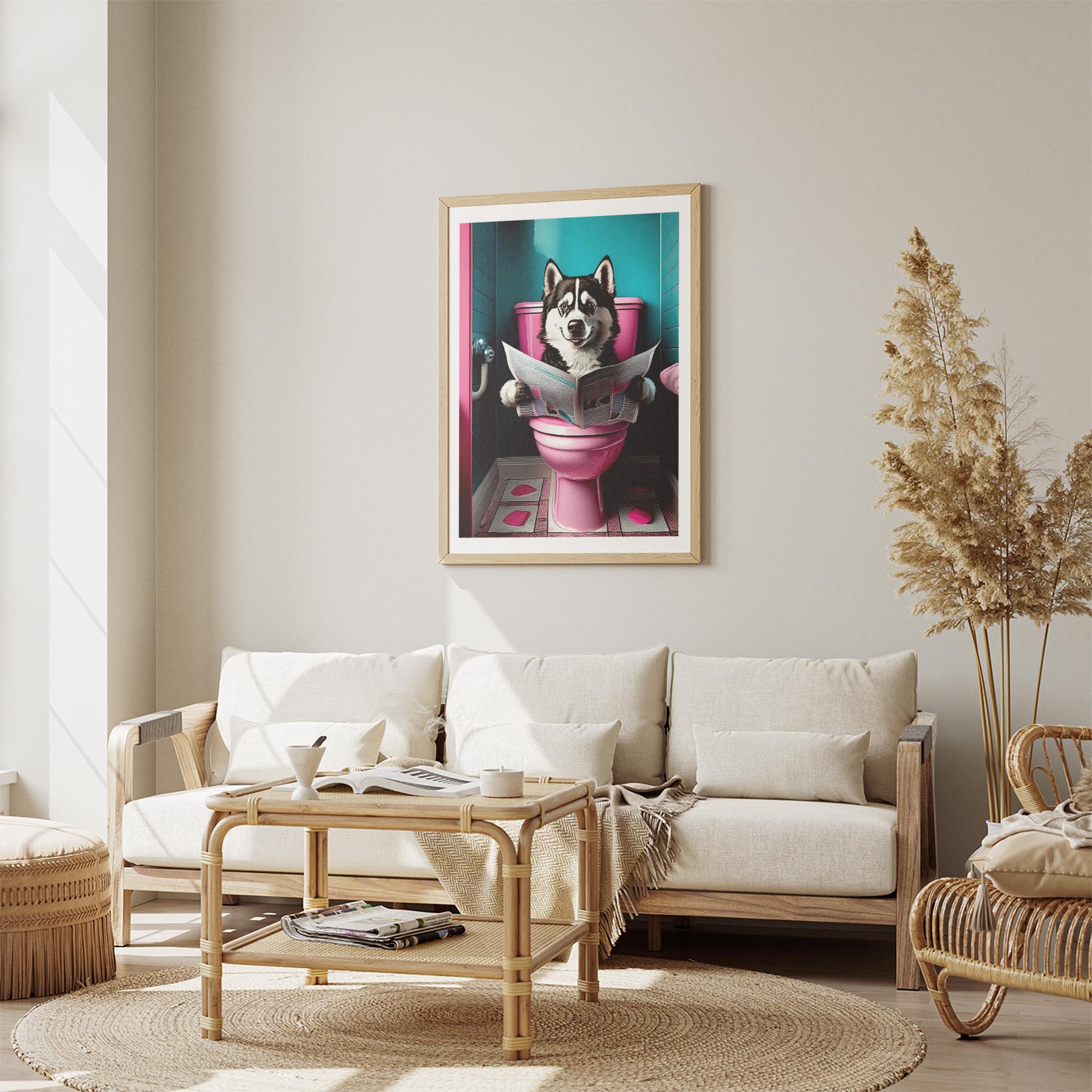 Siberian Husky Toilet Dogs PInk and Turquise image 2