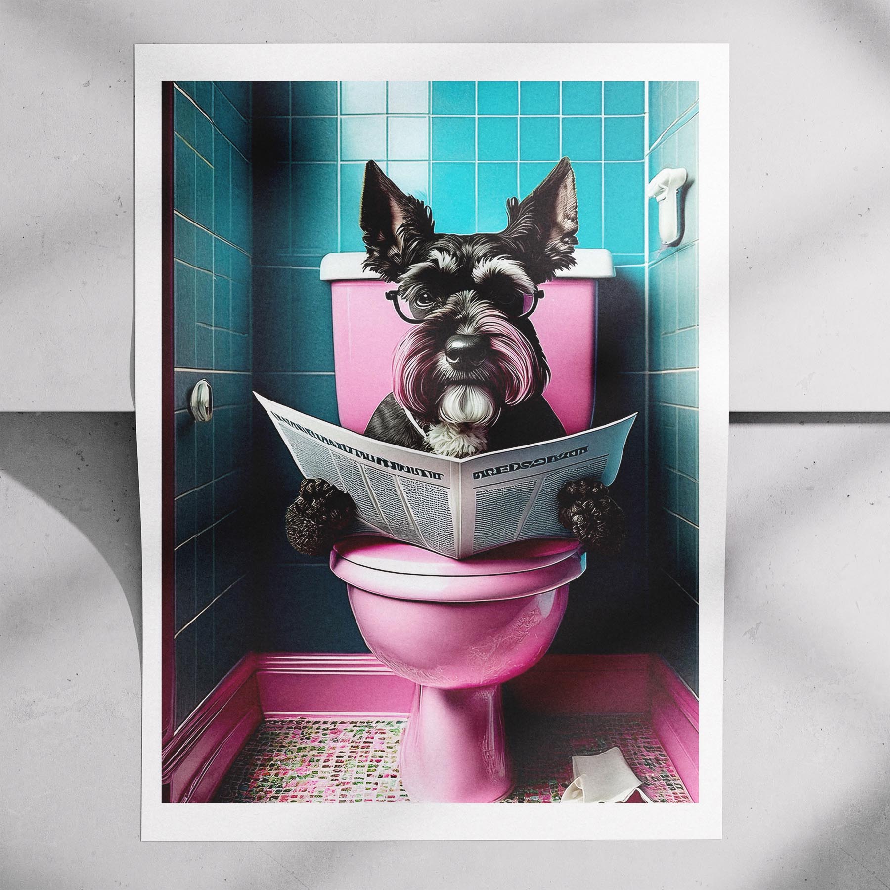 Schnauzer Toilet Dogs PInk and Turquise image 7