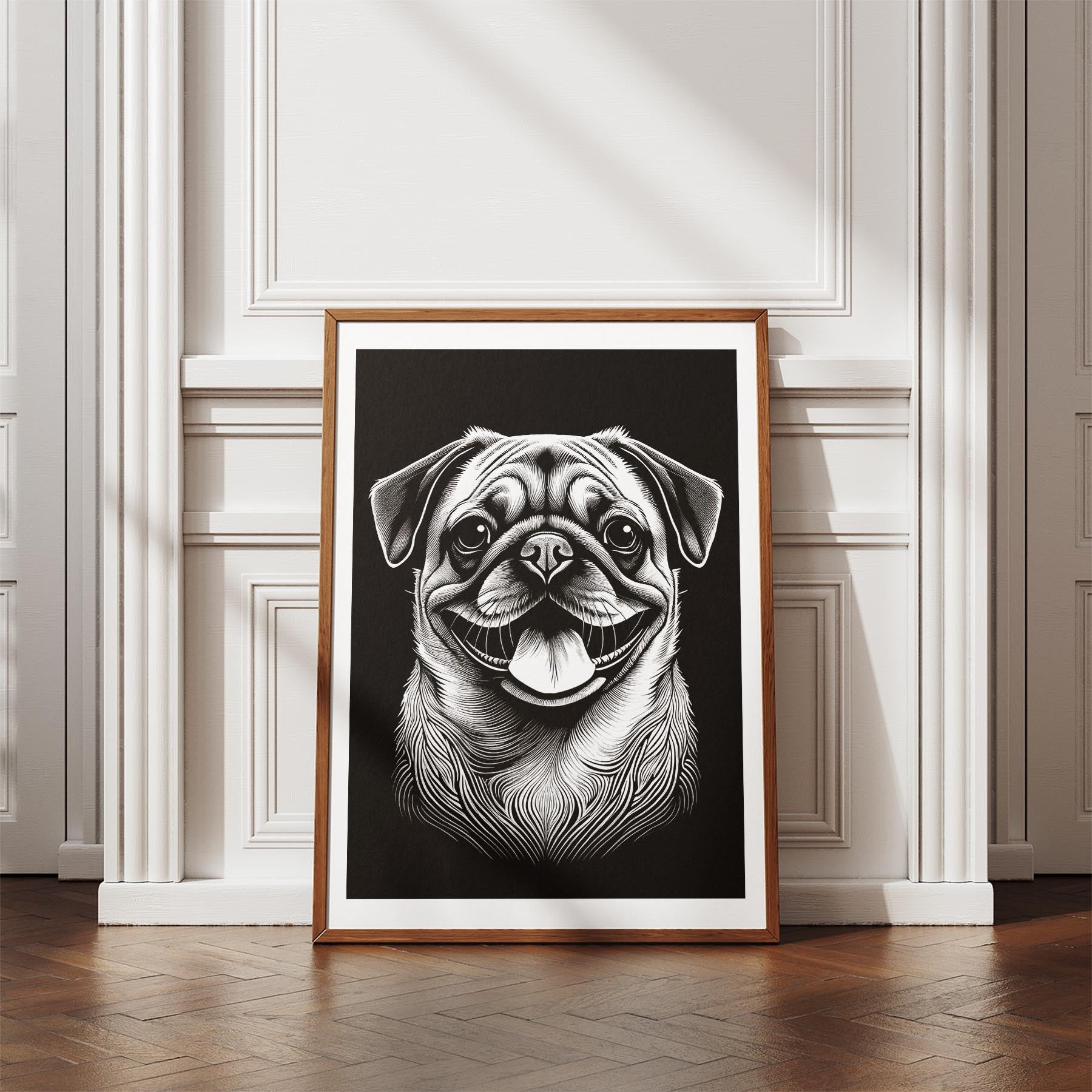 Pug Line Dog Series in Black and White image 4