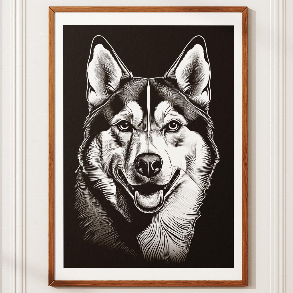 Siberian Husky Line Dog Series in Black and White image 10