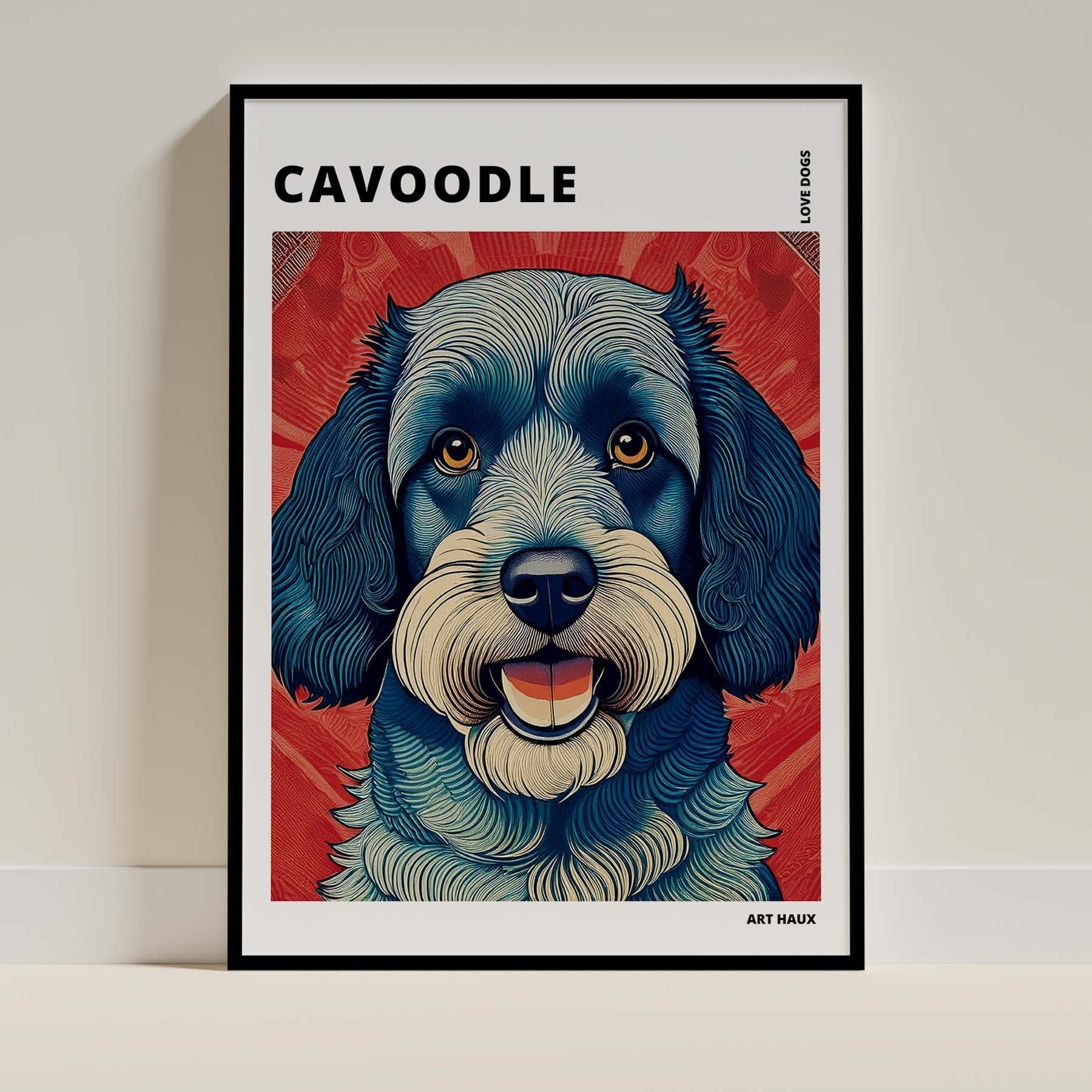 Cavoodle Hokusai Japanese Inspired Dog Series with Text image 0