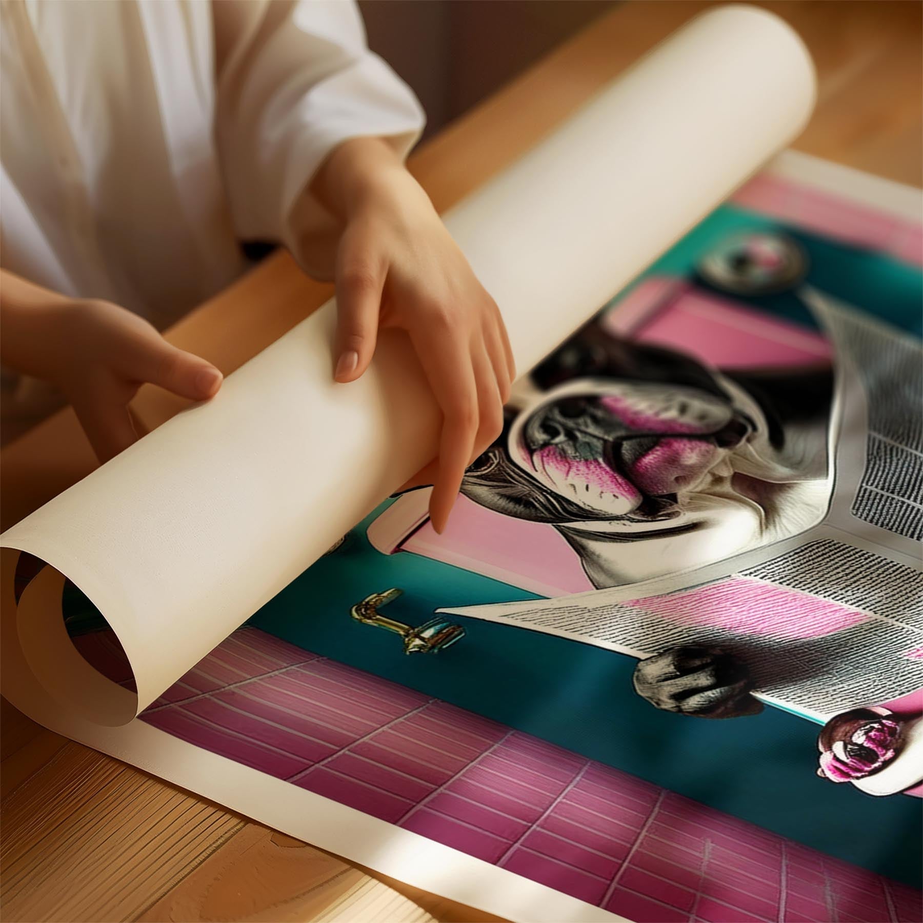 Bulldog Toilet Dogs PInk and Turquise image 2