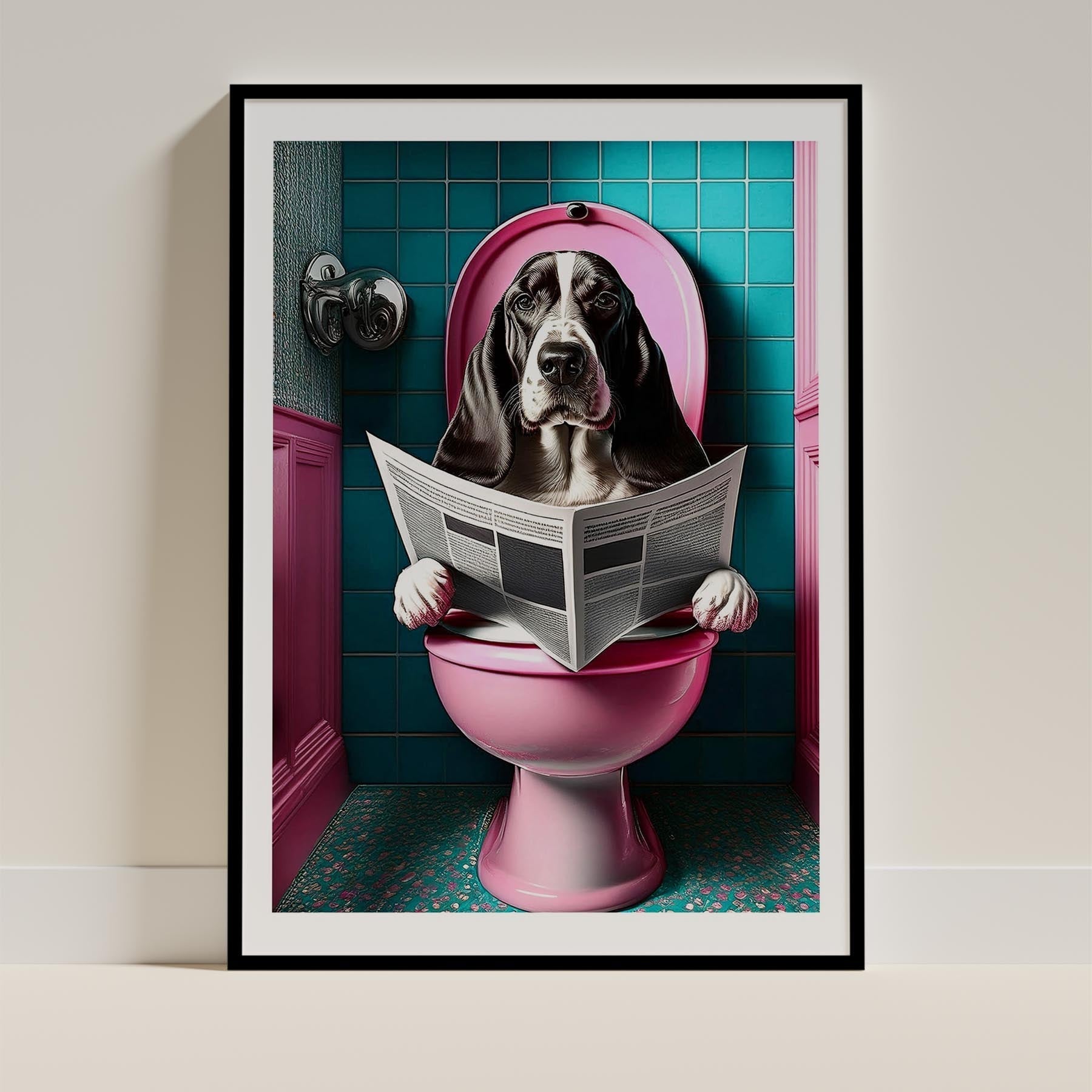 Basset Hound Toilet Dogs PInk and Turquise image 0