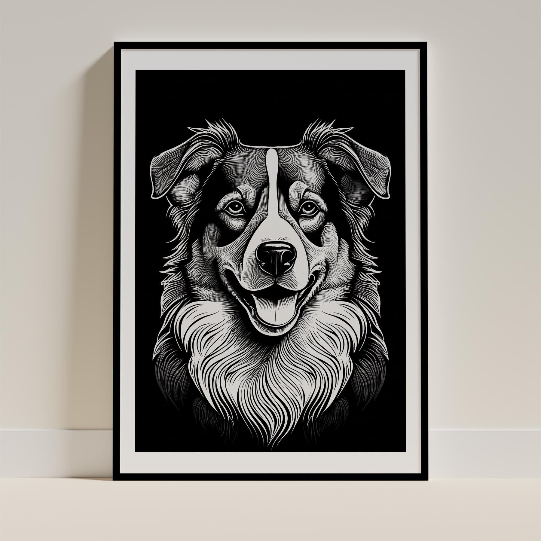 Australian Shepherd Line Dog Series in Black and White image 0