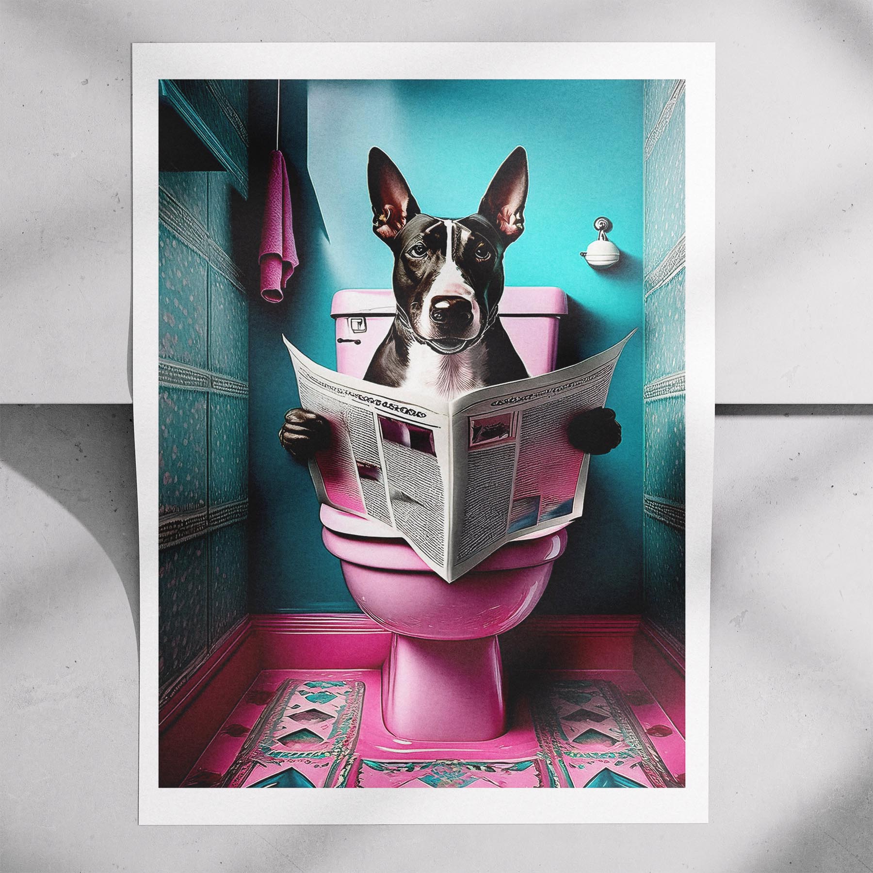 Bull Terrier Toilet Dogs PInk and Turquise image 7