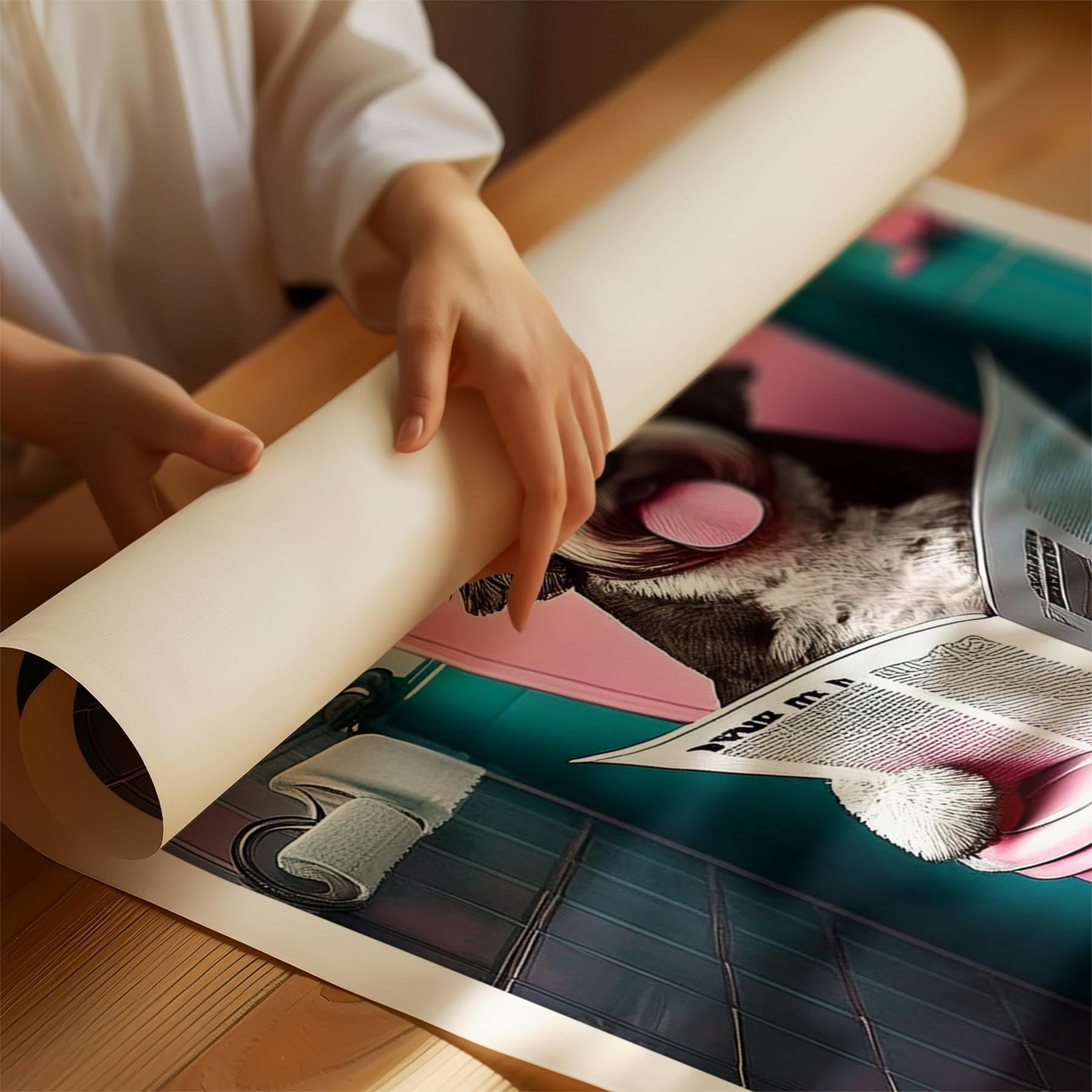 Old English Sheepdog Toilet Dogs PInk and Turquise image 1