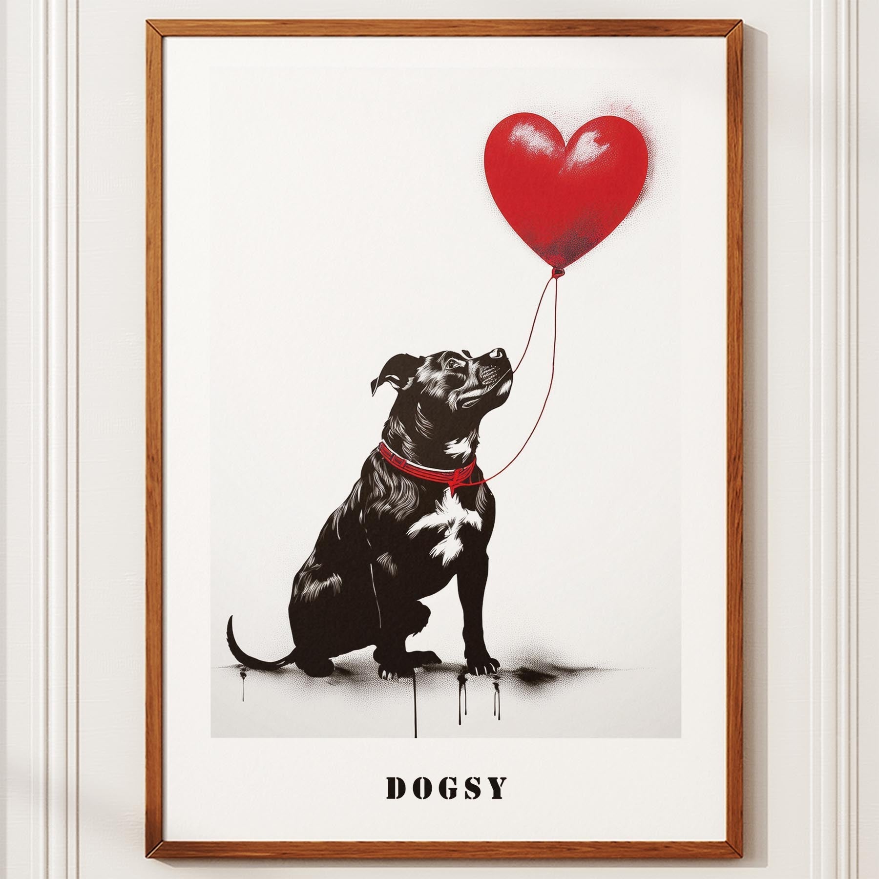 Staffordshire Bull Terrier DOGSY Series inspired by the Art of Banksy with text image 10