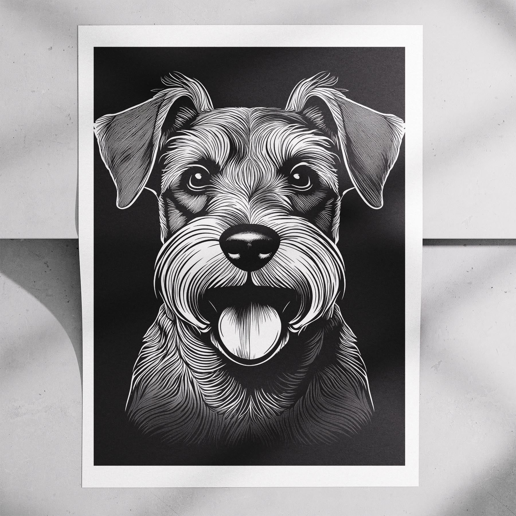 Schnauzer Line Dog Series in Black and White image 7