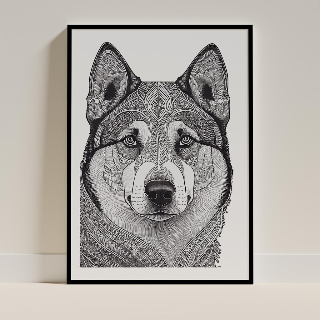 Alaskan Malamute Mandala Black and White Dog Series image 0