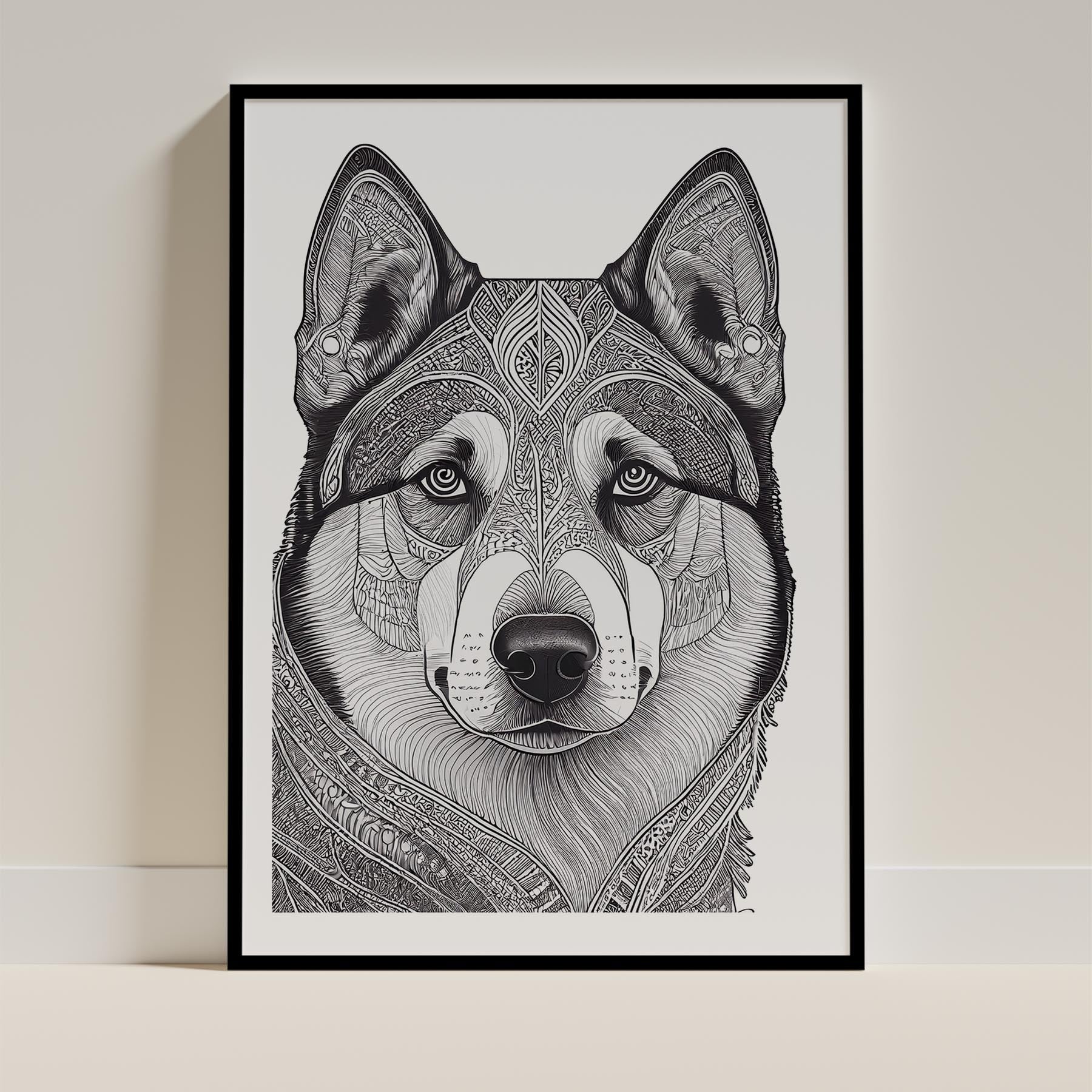 Alaskan Malamute Mandala Black and White Dog Series image 0