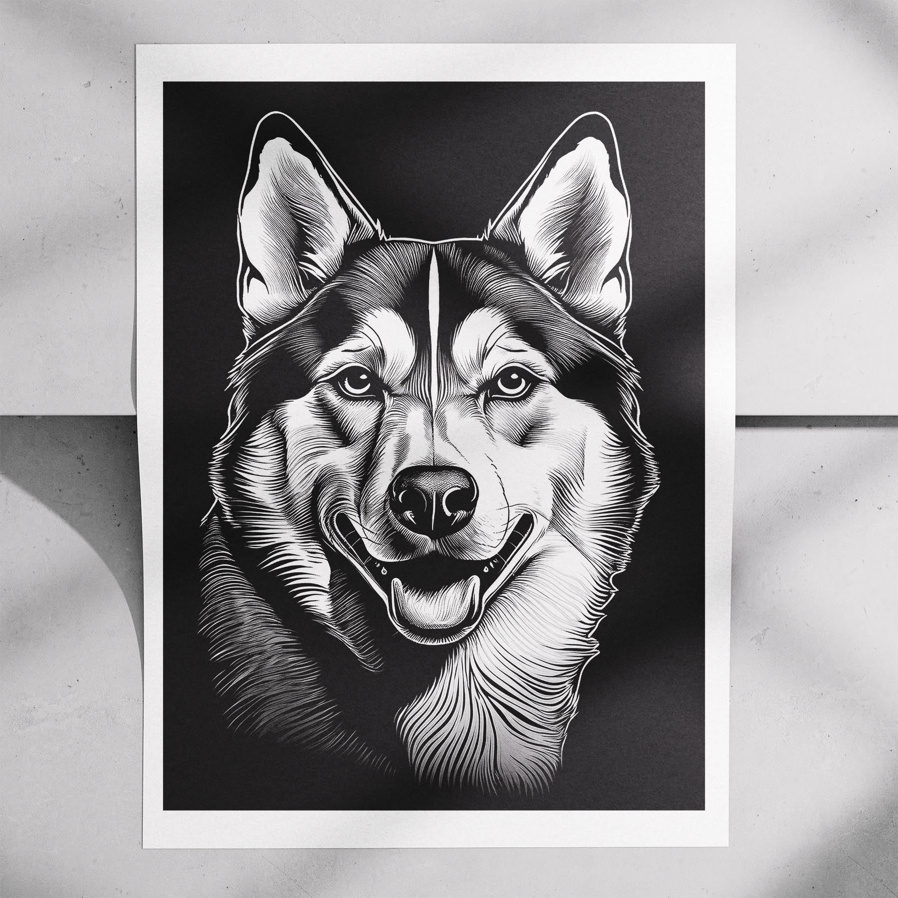 Siberian Husky Line Dog Series in Black and White image 7