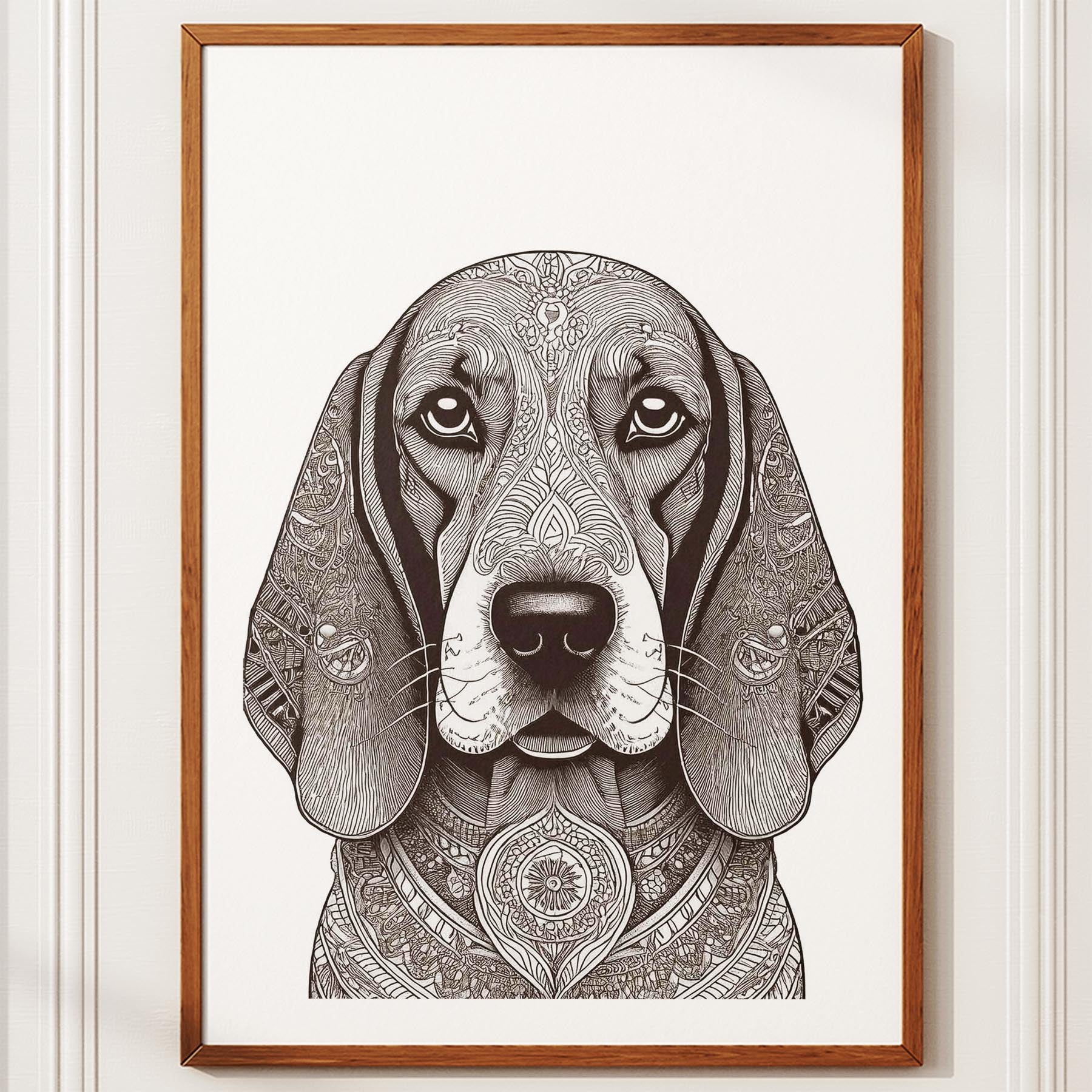 Basset Hound Mandala Black and White Dog Series image 10