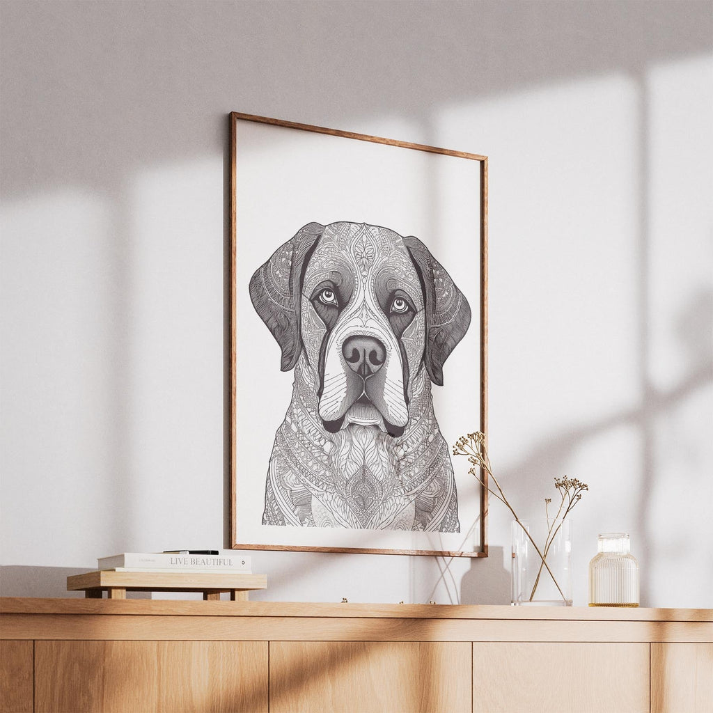 Saint Bernard Mandala Black and White Dog Series image 5