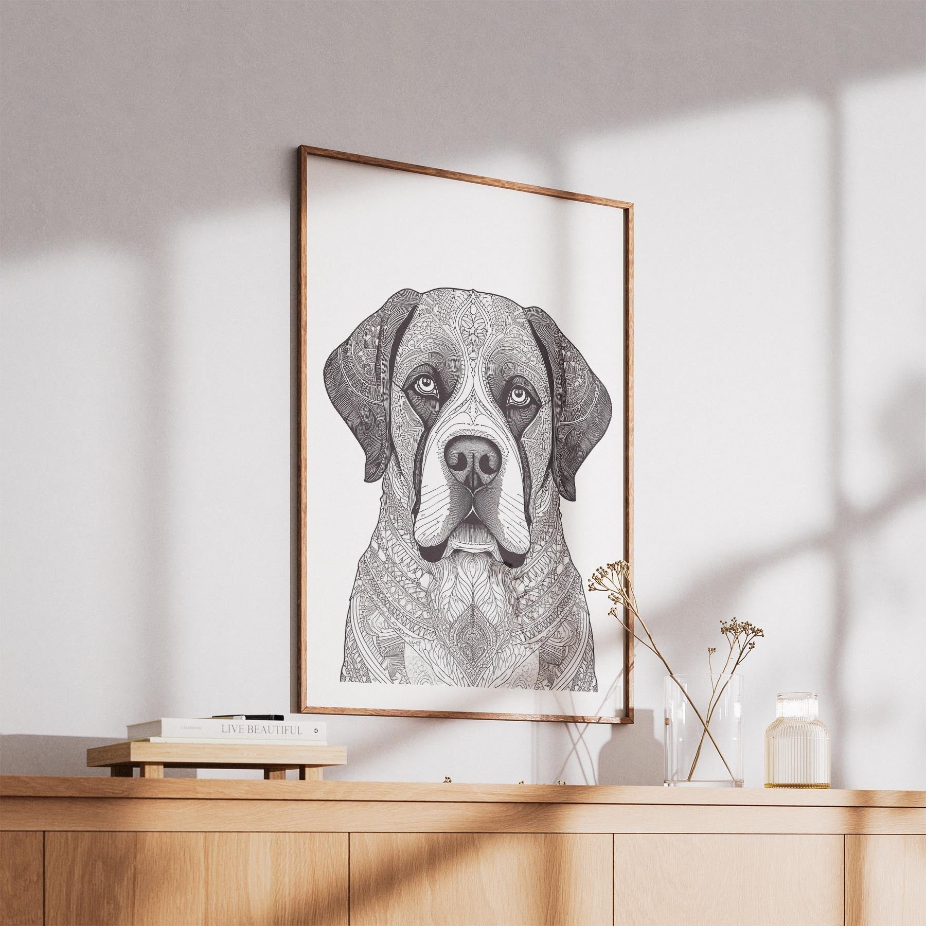 Saint Bernard Mandala Black and White Dog Series image 5