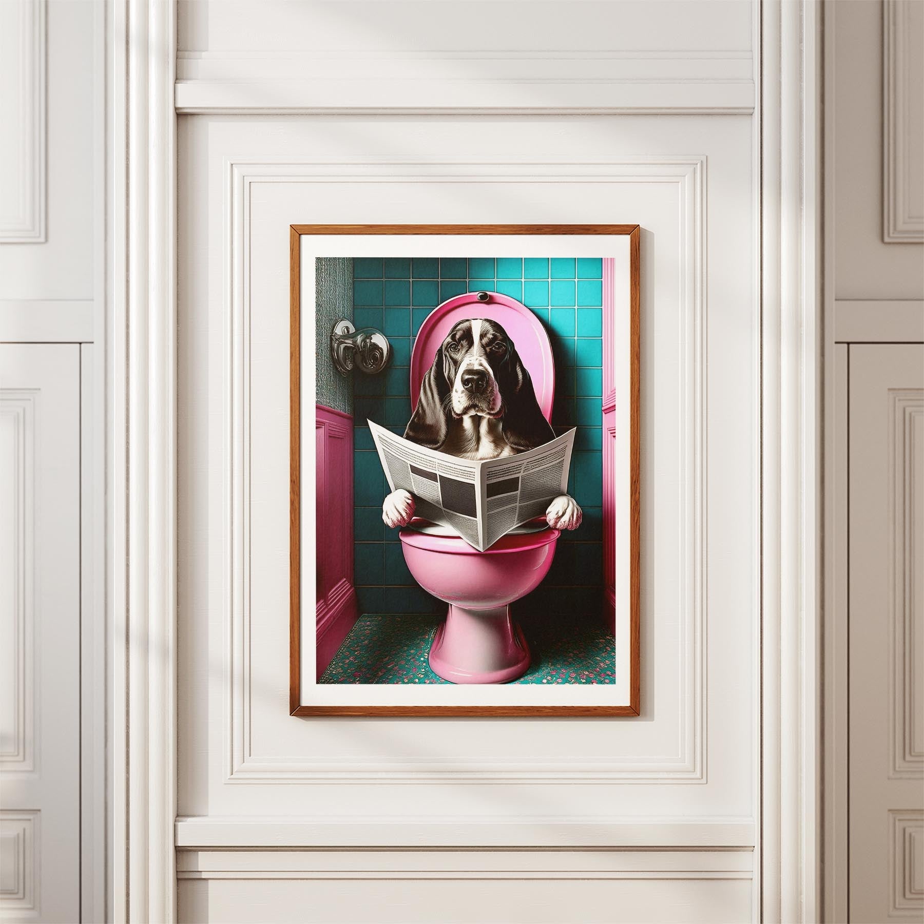 Basset Hound Toilet Dogs PInk and Turquise image 3